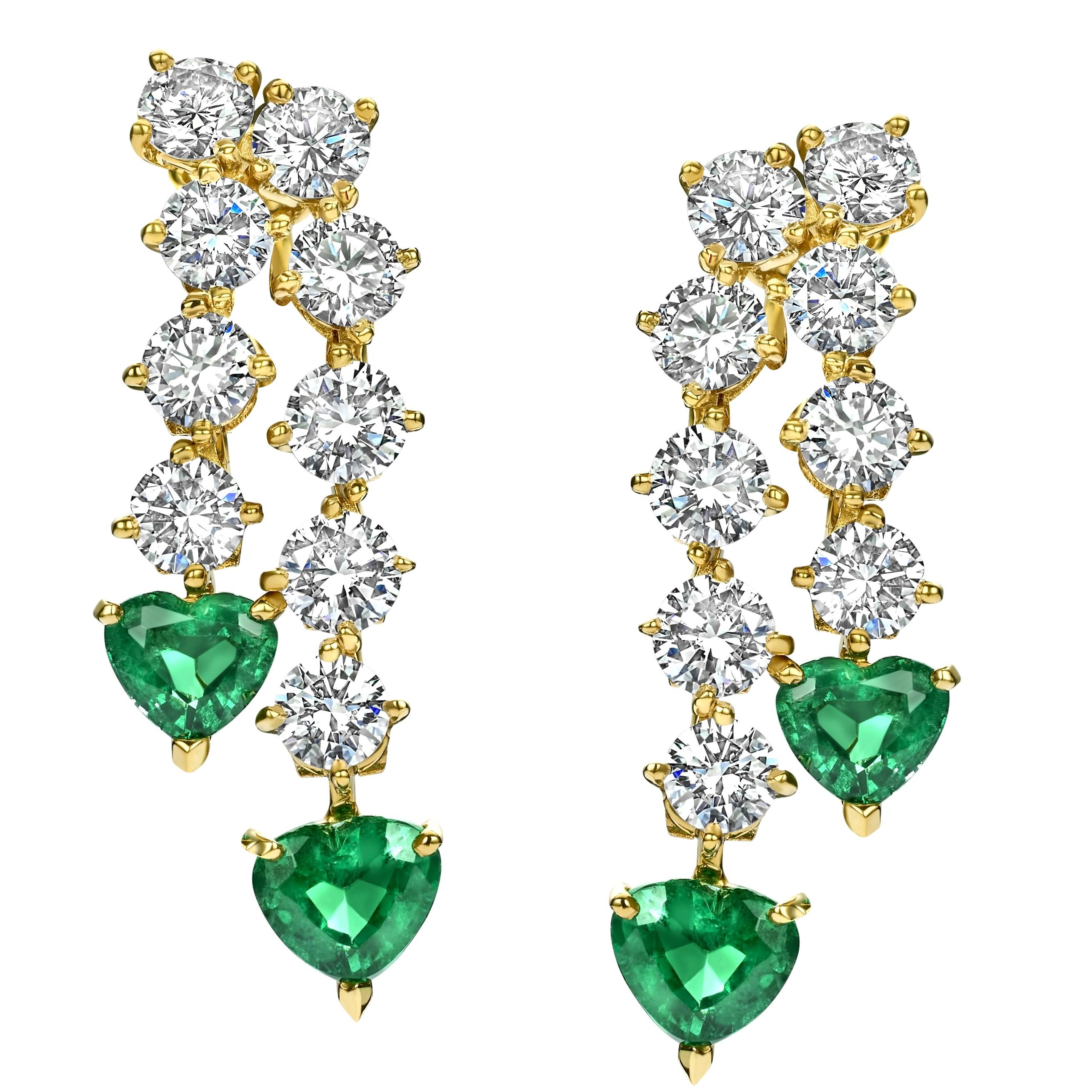 Heart Cut 18kt Yellow Gold Asprey Genève Set Clip On Earrings & Ring Emeralds, Diamonds For Sale