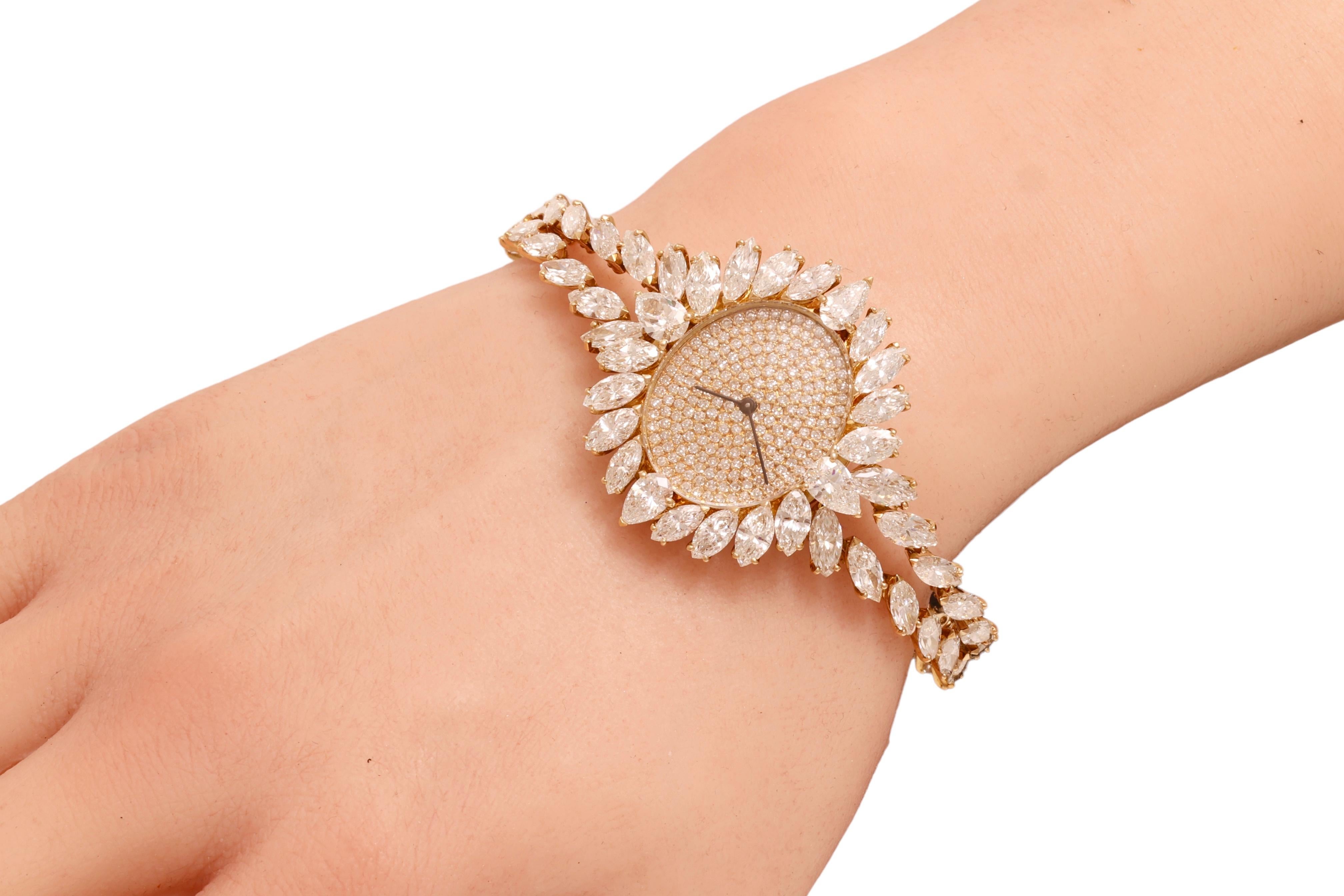 18kt. Yellow gold Asprey London Wrist Watch / Bracelet  Marquise 21 Ct Diamonds 4