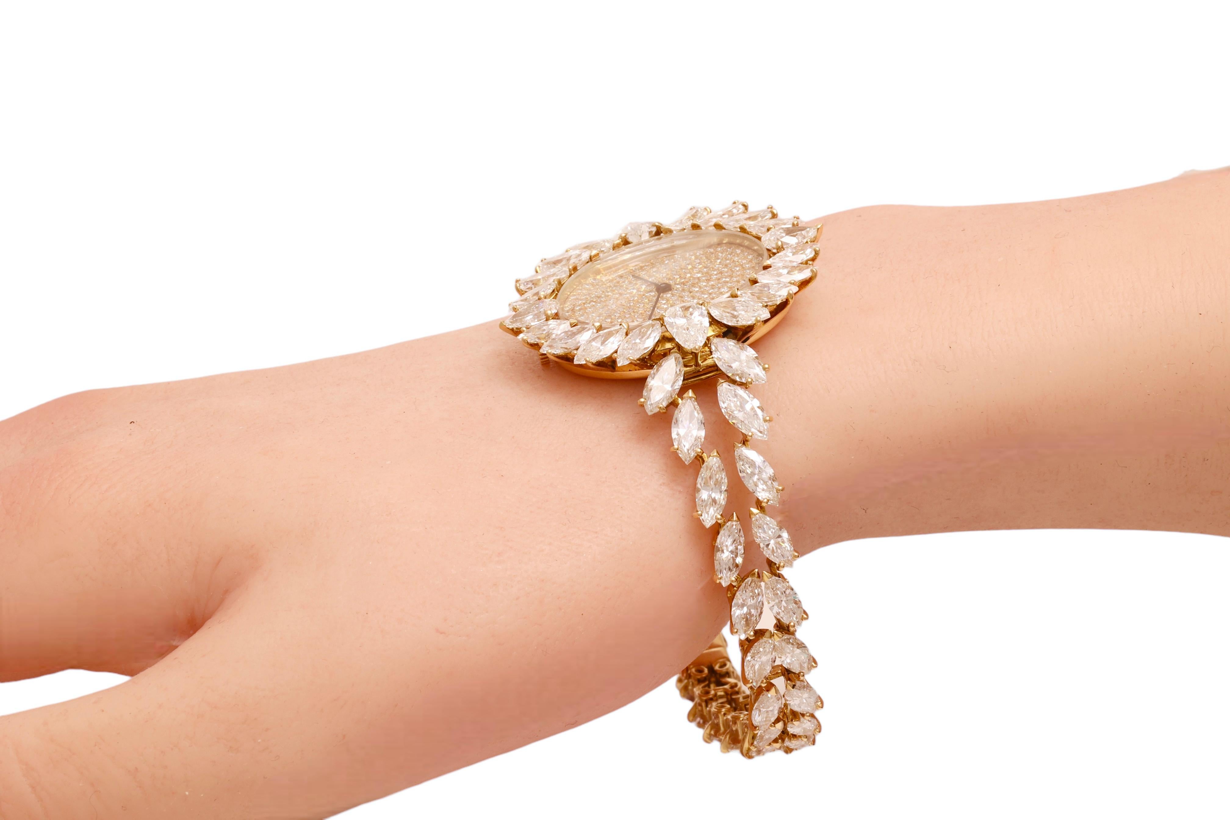 18kt. Yellow gold Asprey London Wrist Watch / Bracelet  Marquise 21 Ct Diamonds 5
