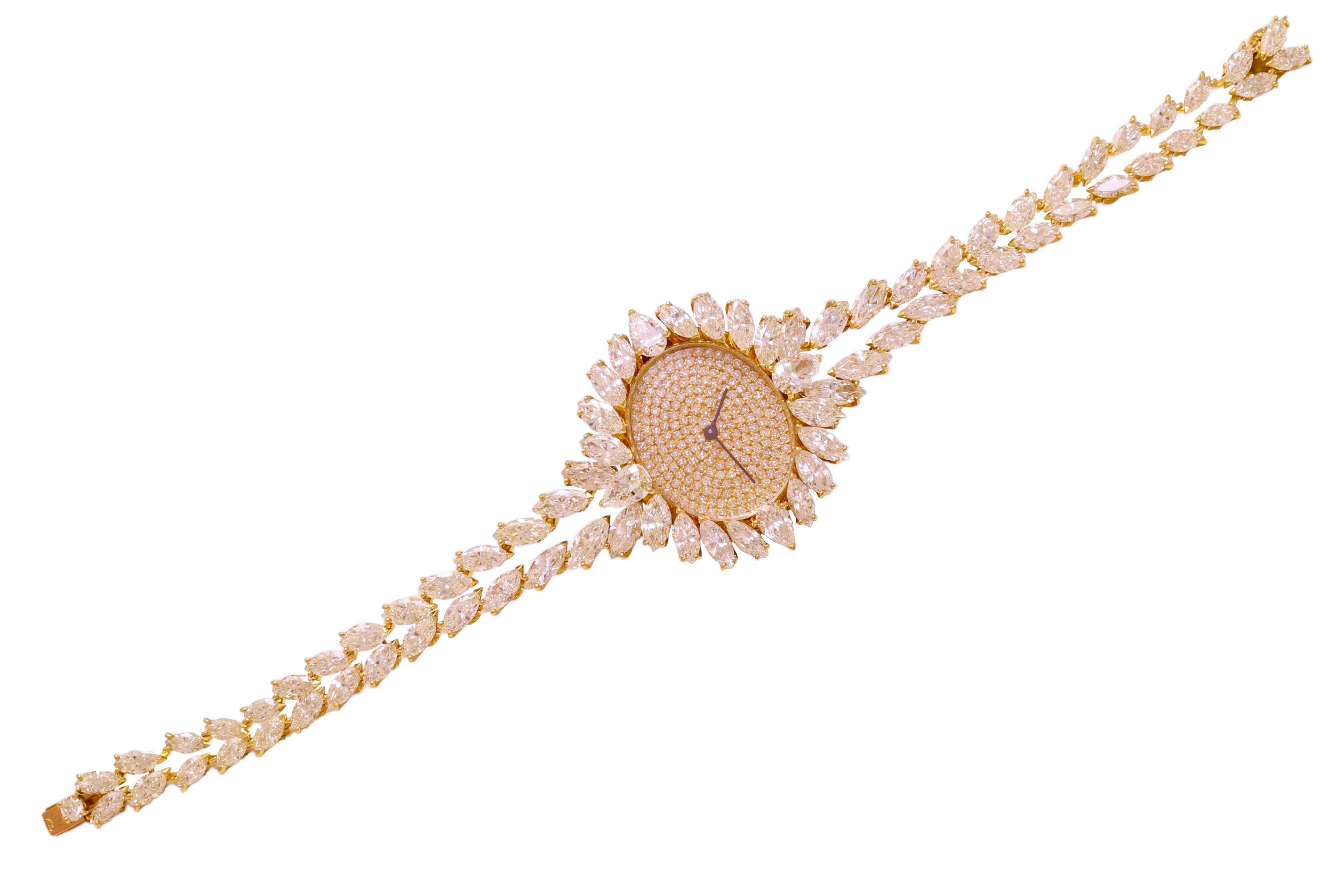Artisan 18kt. Yellow gold Asprey London Wrist Watch / Bracelet  Marquise 21 Ct Diamonds