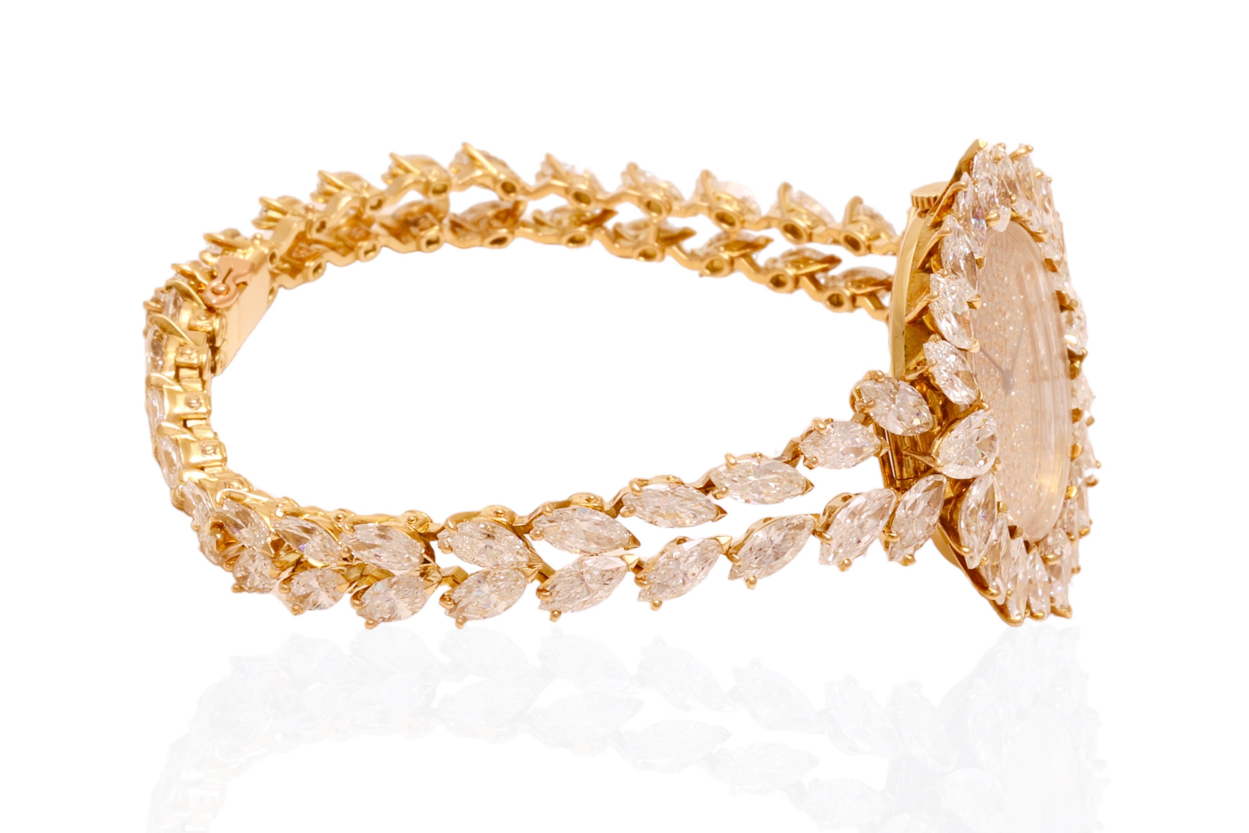 Marquise Cut 18kt. Yellow gold Asprey London Wrist Watch / Bracelet  Marquise 21 Ct Diamonds
