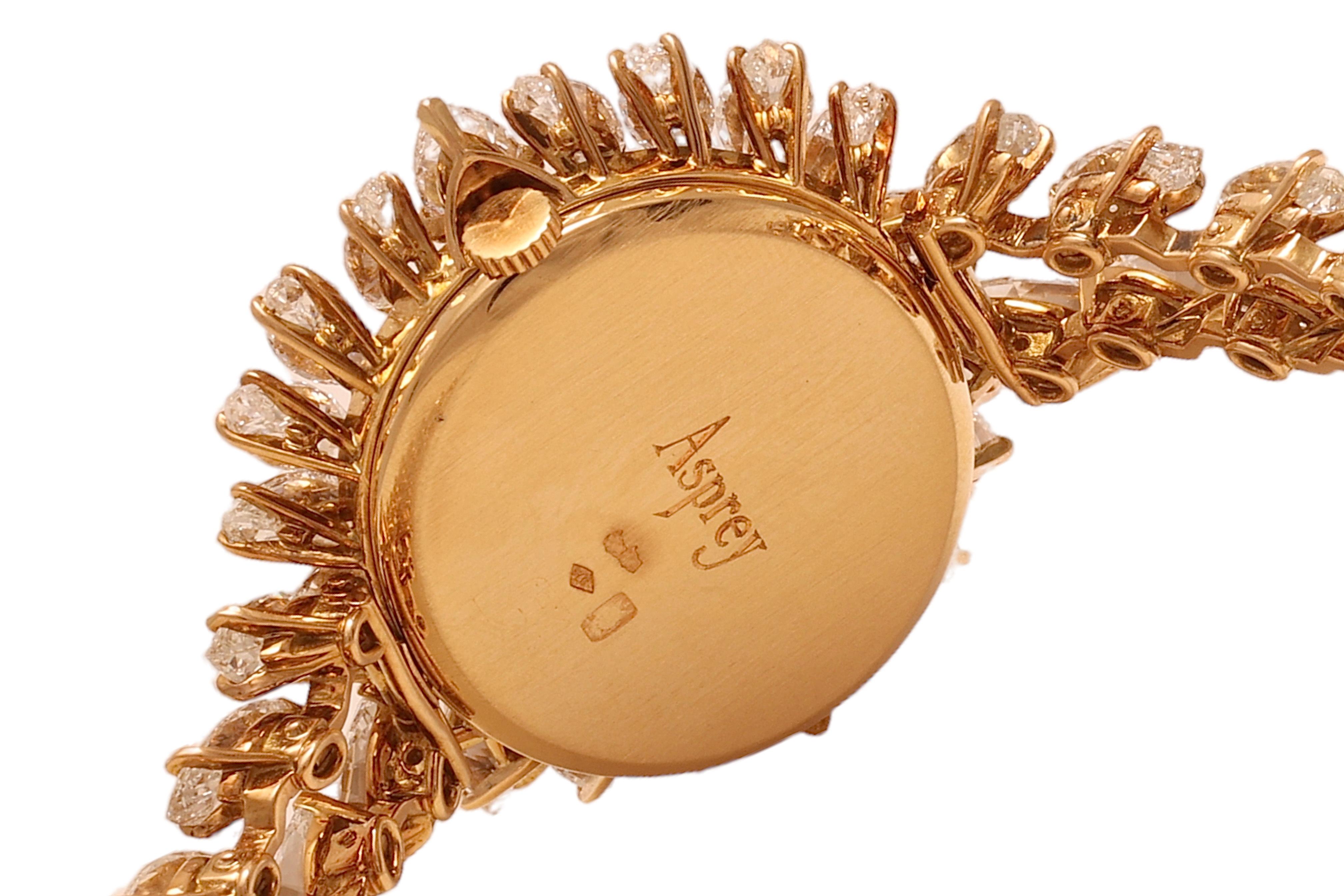 Women's 18kt. Yellow gold Asprey London Wrist Watch / Bracelet  Marquise 21 Ct Diamonds