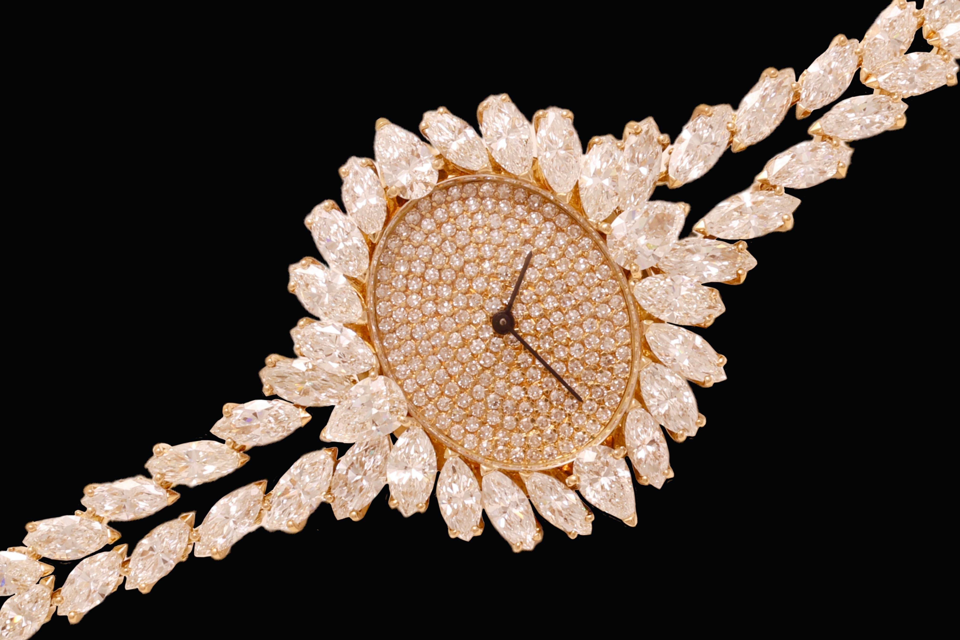 18kt. Yellow gold Asprey London Wrist Watch / Bracelet  Marquise 21 Ct Diamonds 2