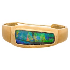 Retro 18kt Yellow Gold Australian Opal Bangle Bracelet