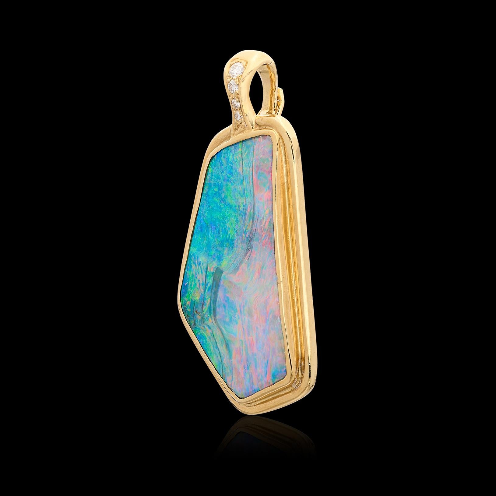 Women's 18kt Yellow Gold Australian Opal & Diamond Pendant