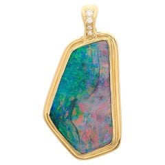 Vintage 18kt Yellow Gold Australian Opal & Diamond Pendant