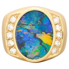 Vintage 18kt Yellow Gold Australian Opal & Diamond Ring