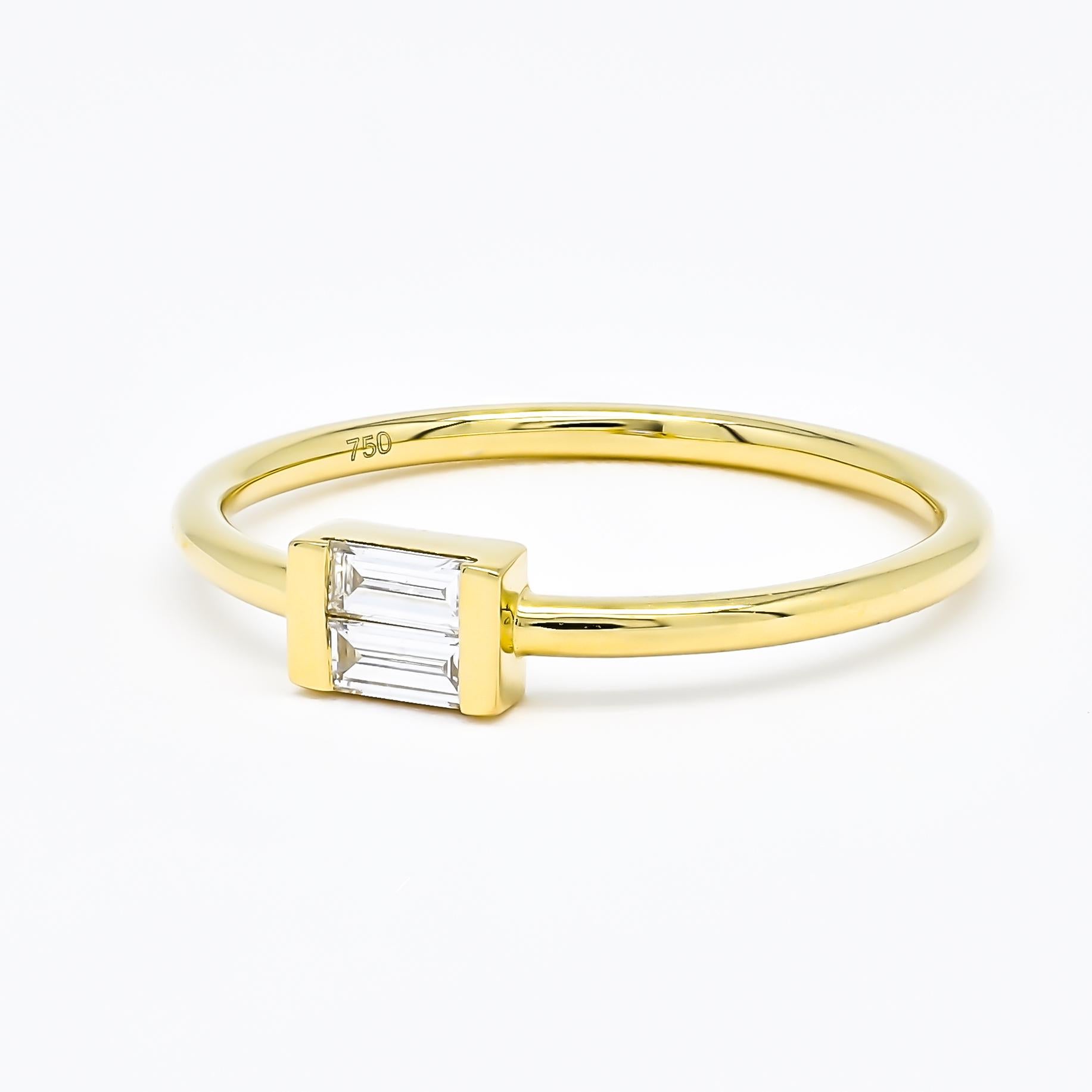 For Sale:  18KT Yellow Gold Baguette Diamonds Bar Illusion Set Stackable Anniversary Ring 4