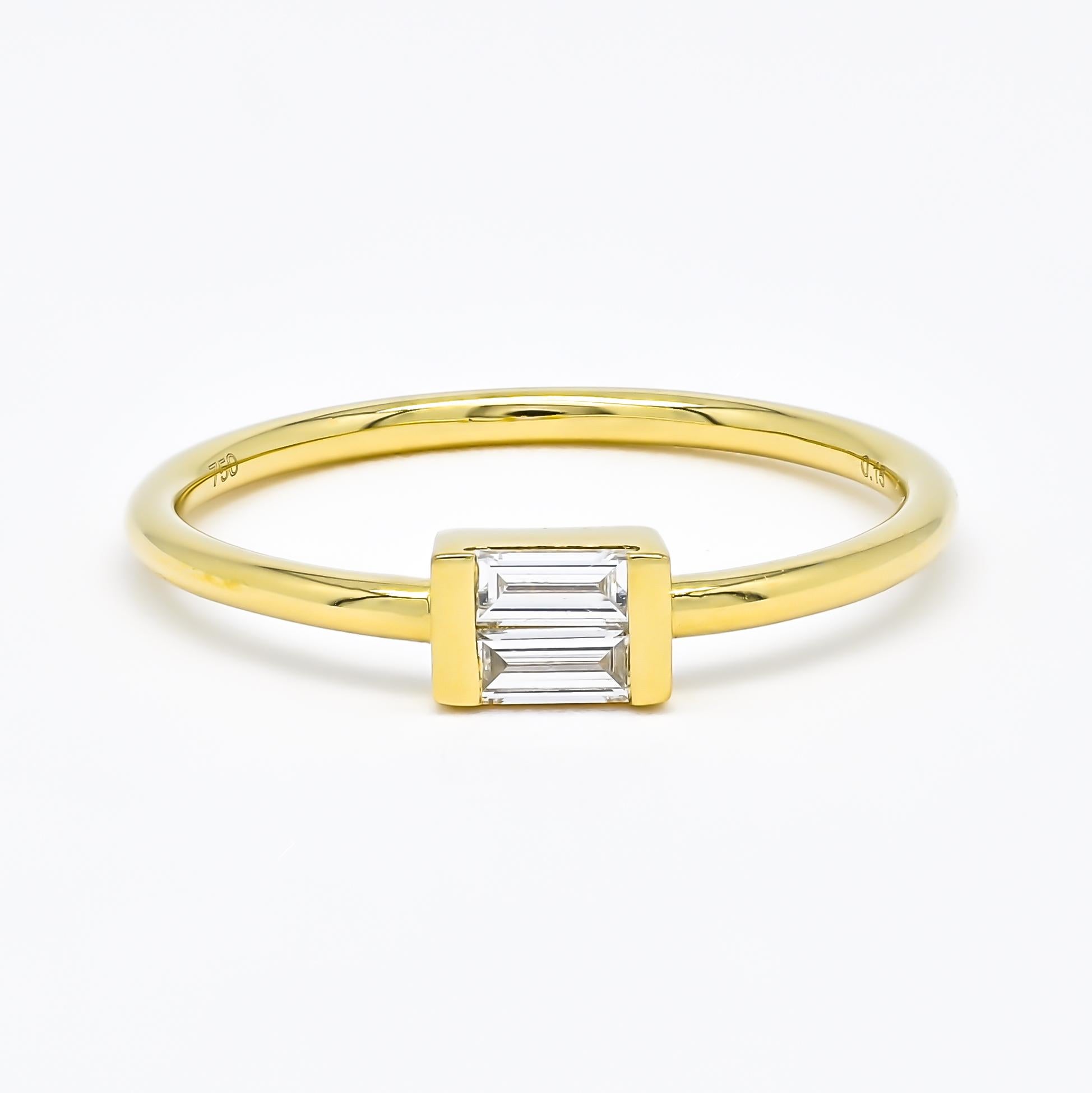 For Sale:  18KT Yellow Gold Baguette Diamonds Bar Illusion Set Stackable Anniversary Ring 5