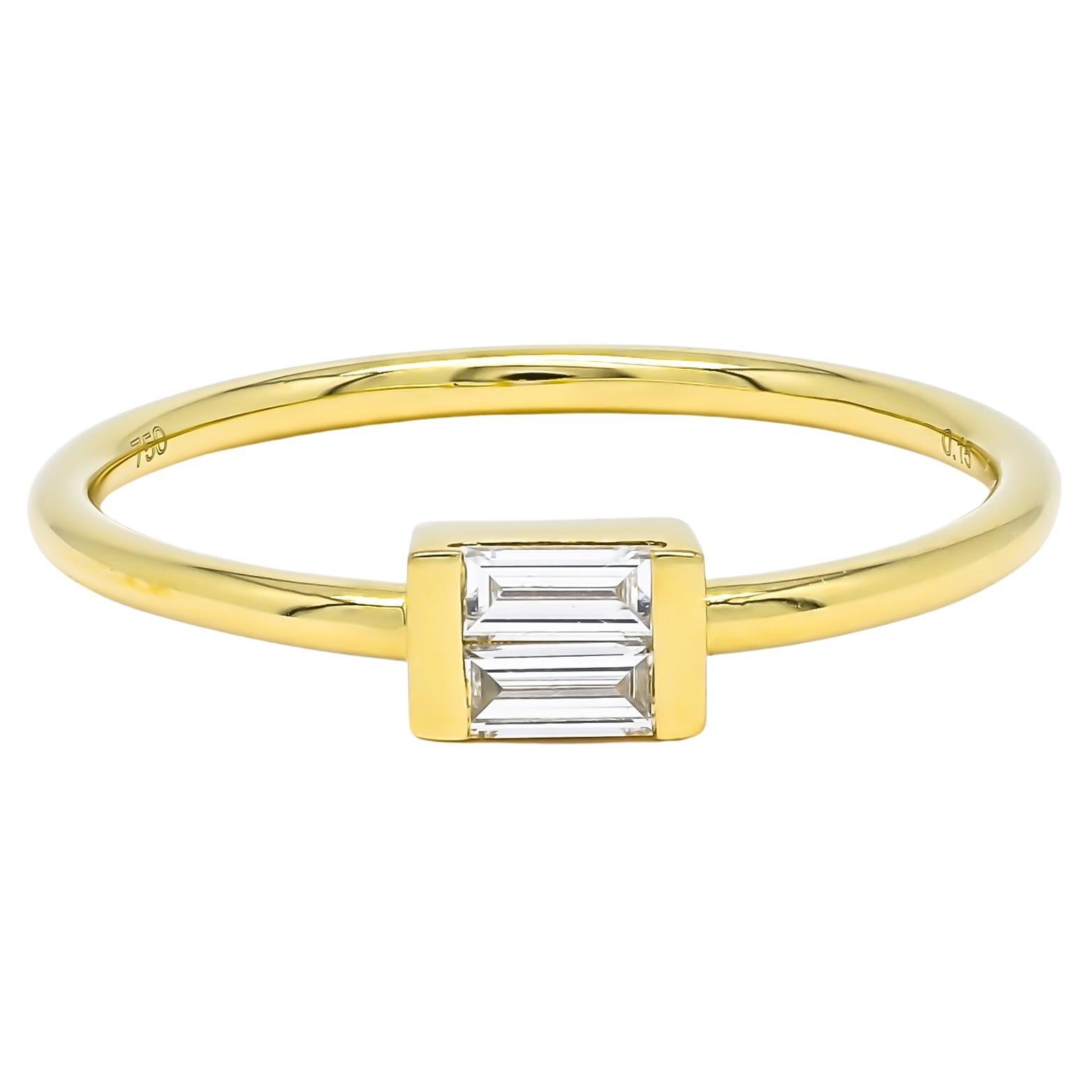 18KT Gelbgold Baguette Diamanten Bar Illusion Set Stapelbarer Jahrestag-Ring