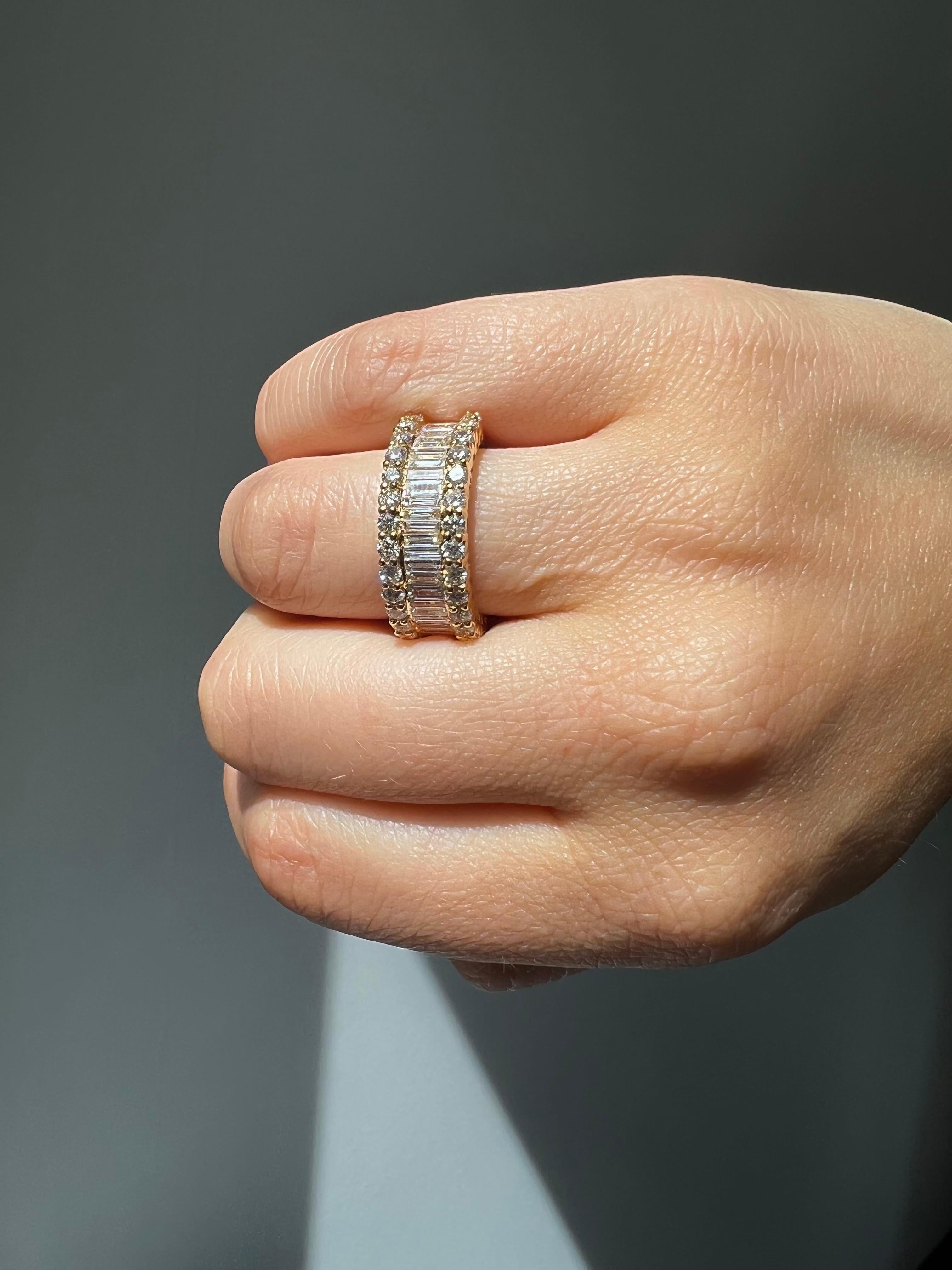 For Sale:  18KT Yellow Gold Baguette Round Diamonds Cocktail Channel Half Eternity Ring 5