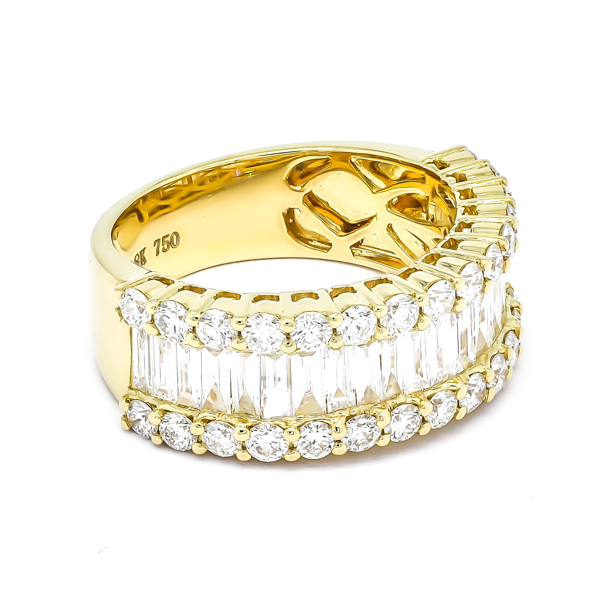For Sale:  18KT Yellow Gold Baguette Round Diamonds Cocktail Channel Half Eternity Ring 6