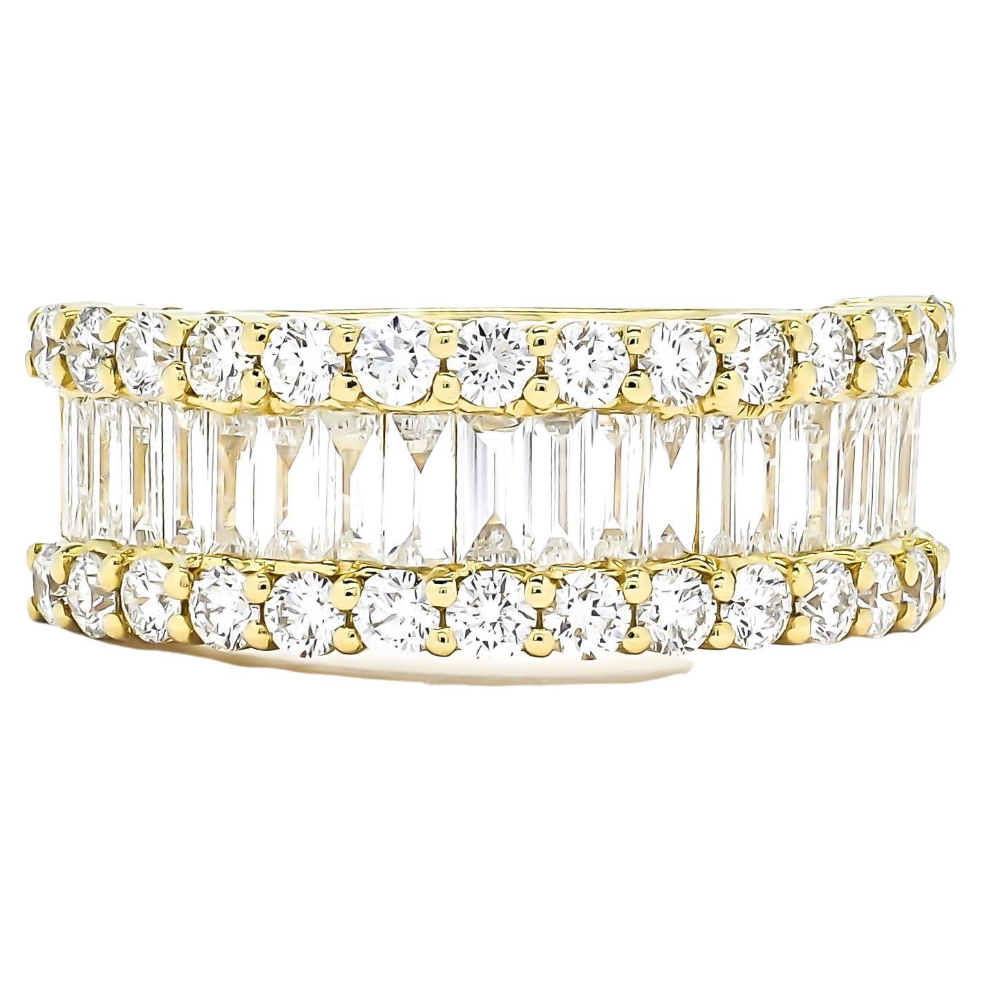 For Sale:  18KT Yellow Gold Baguette Round Diamonds Cocktail Channel Half Eternity Ring 2
