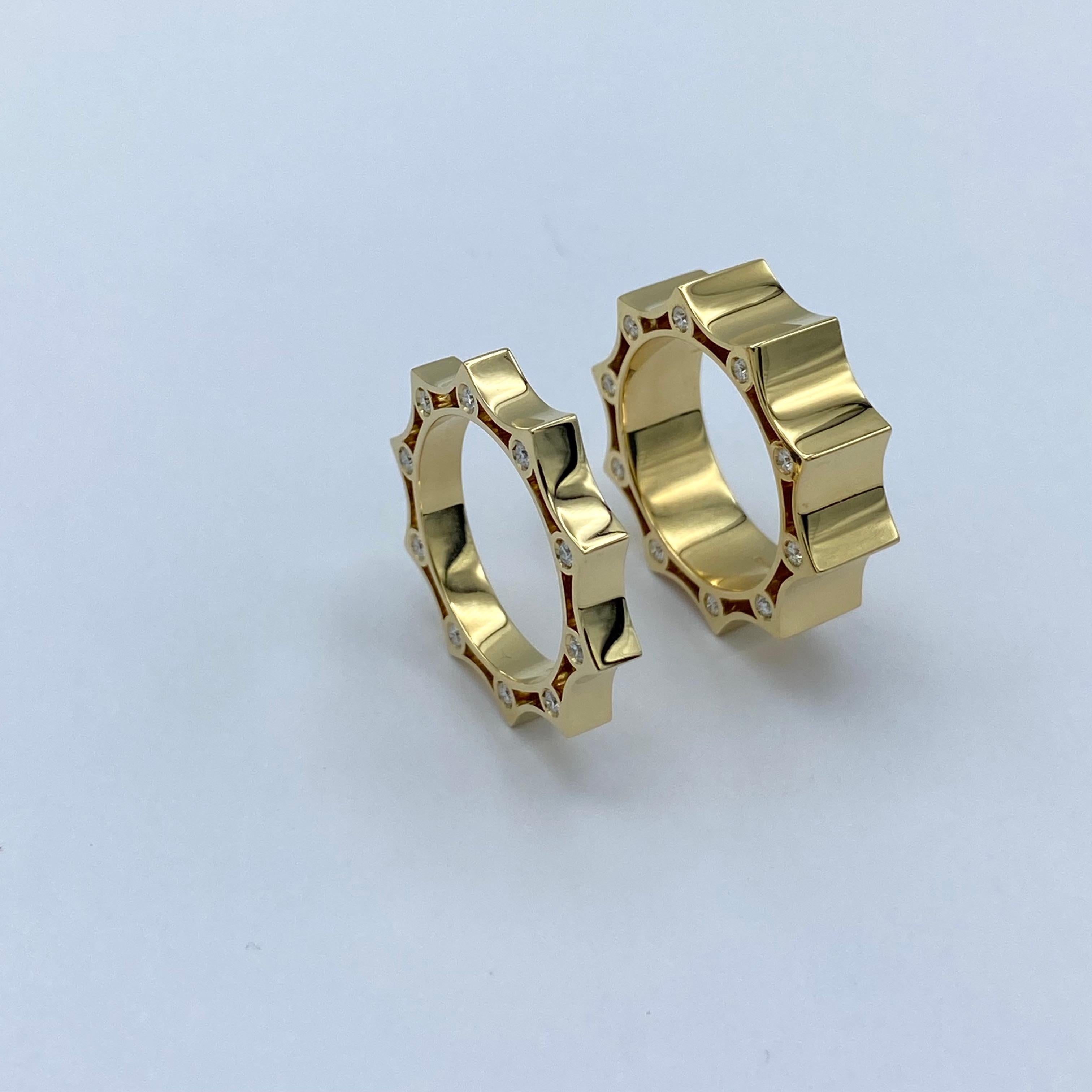 18kt Yellow Gold Band Ring 0.30 Ct White Diamond Made in Italy For Sale 4