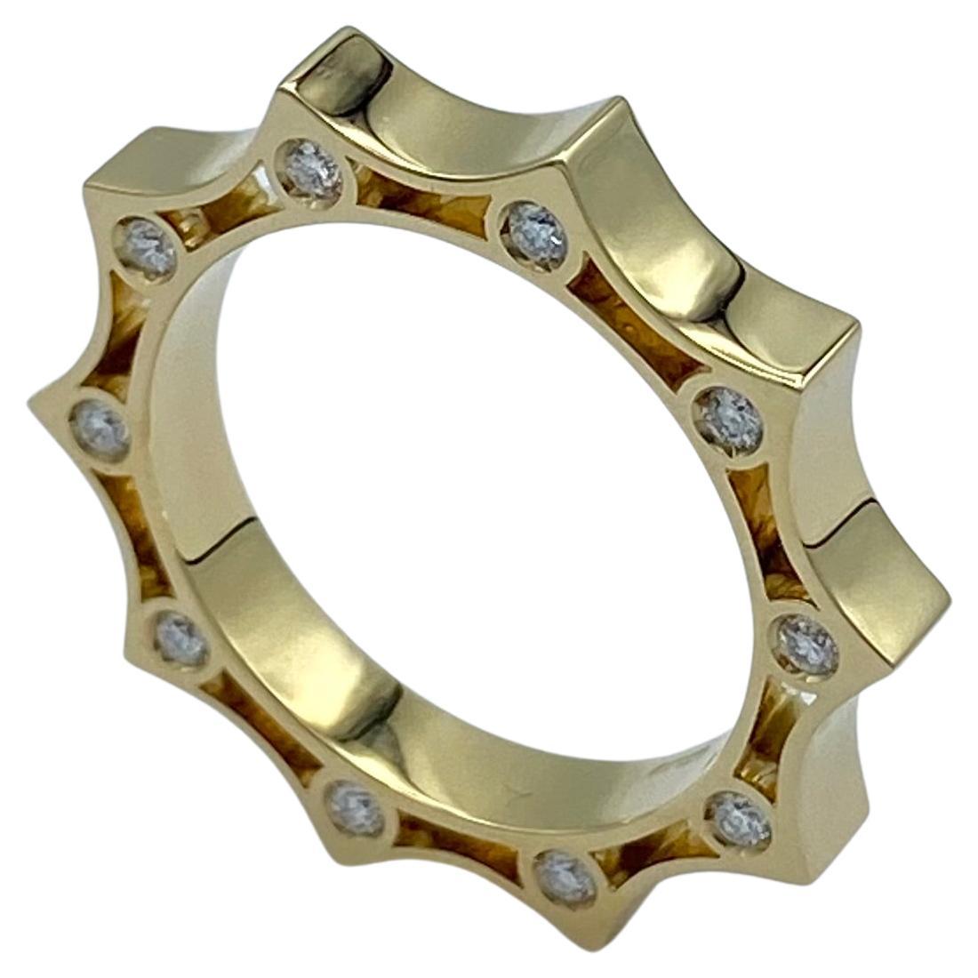 18kt Yellow Gold Band Ring 0.30 Ct White Diamond Made in Italy