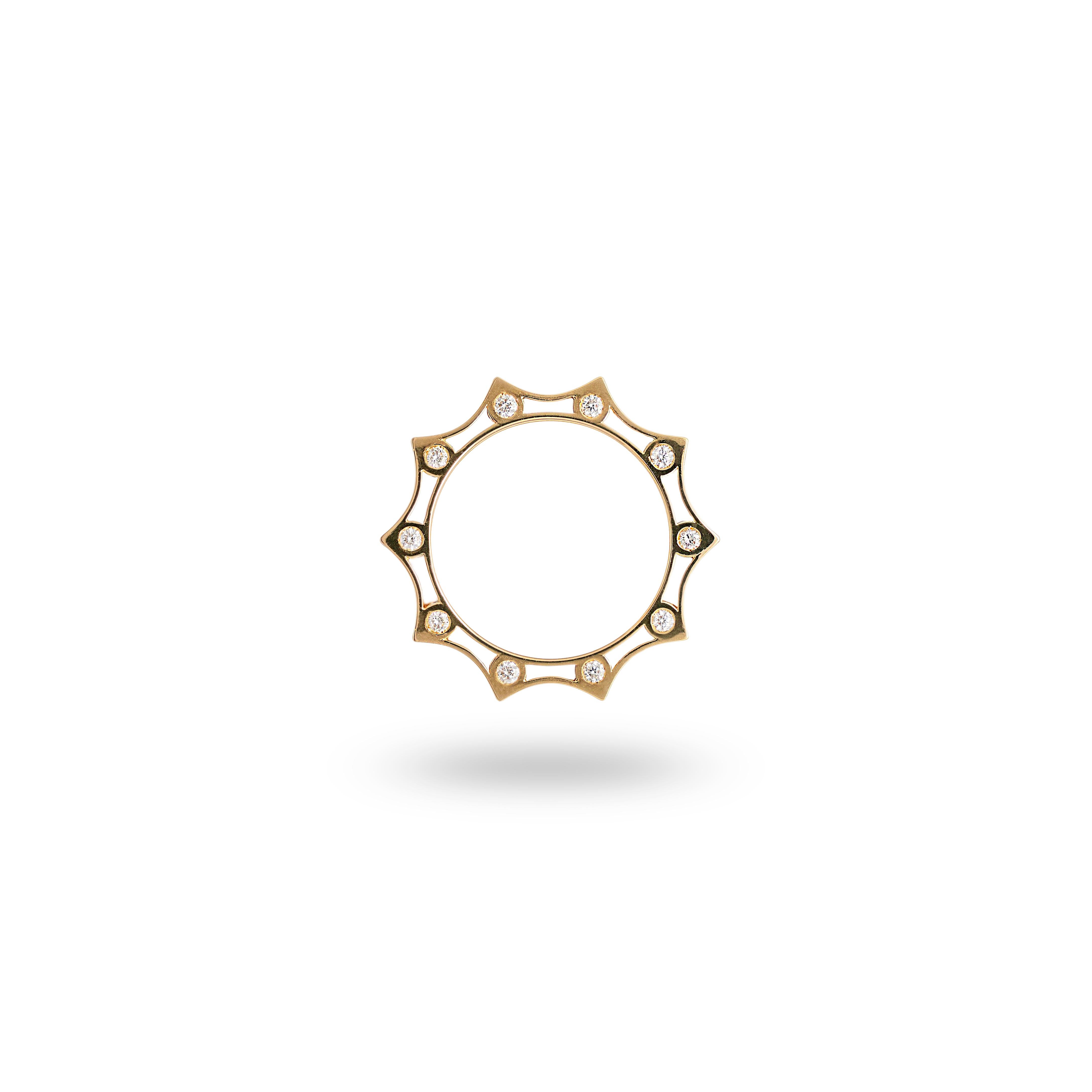 Cette bague est une évolution des anciennes bagues du Moyen Âge. Il est essentiellement composé de deux parties : l'une adhérente au doigt et l'autre plus éloignée, divisée en 10 parties concaves. 
L'espace est ainsi créé entre ces deux parties qui