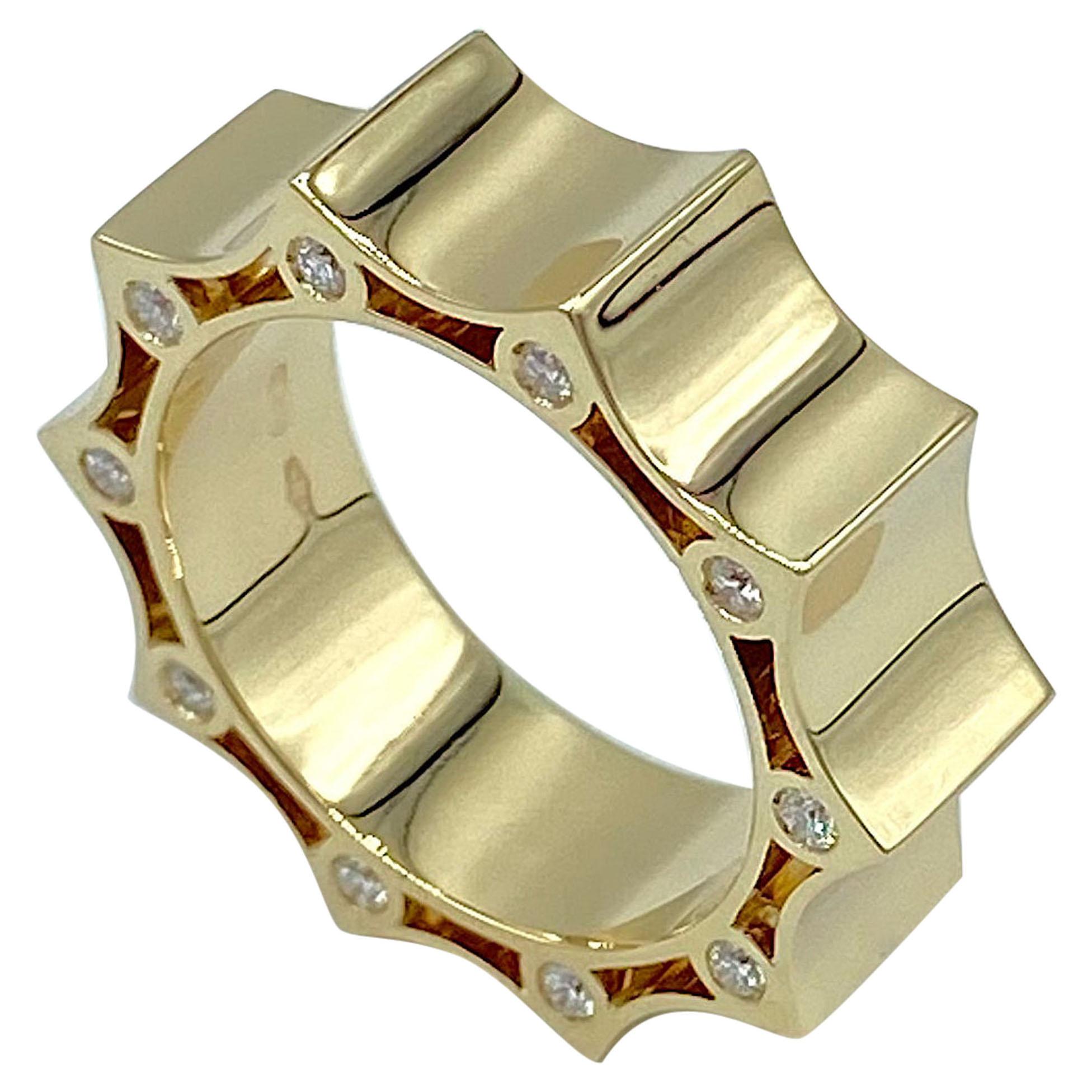 18kt Yellow Gold Band Ring 0.31 Ct White Diamond Made in Italy For Sale