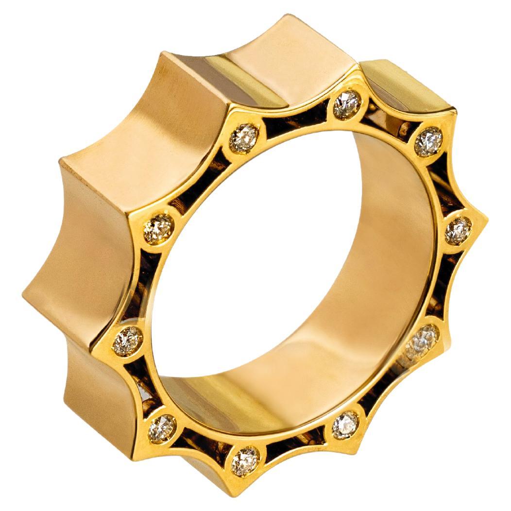 Anello a fascia in oro giallo 18kt con diamante bianco da 0,31 carati Made in Italy