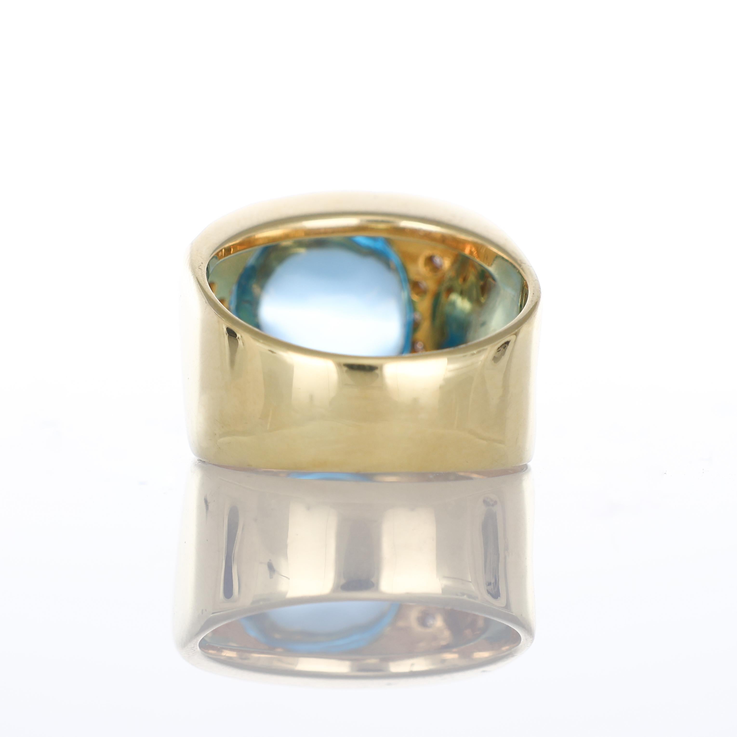 da uomo o donna Anello a fascia in oro giallo 18kt con topazio cabochon e accenti di diamante in vendita