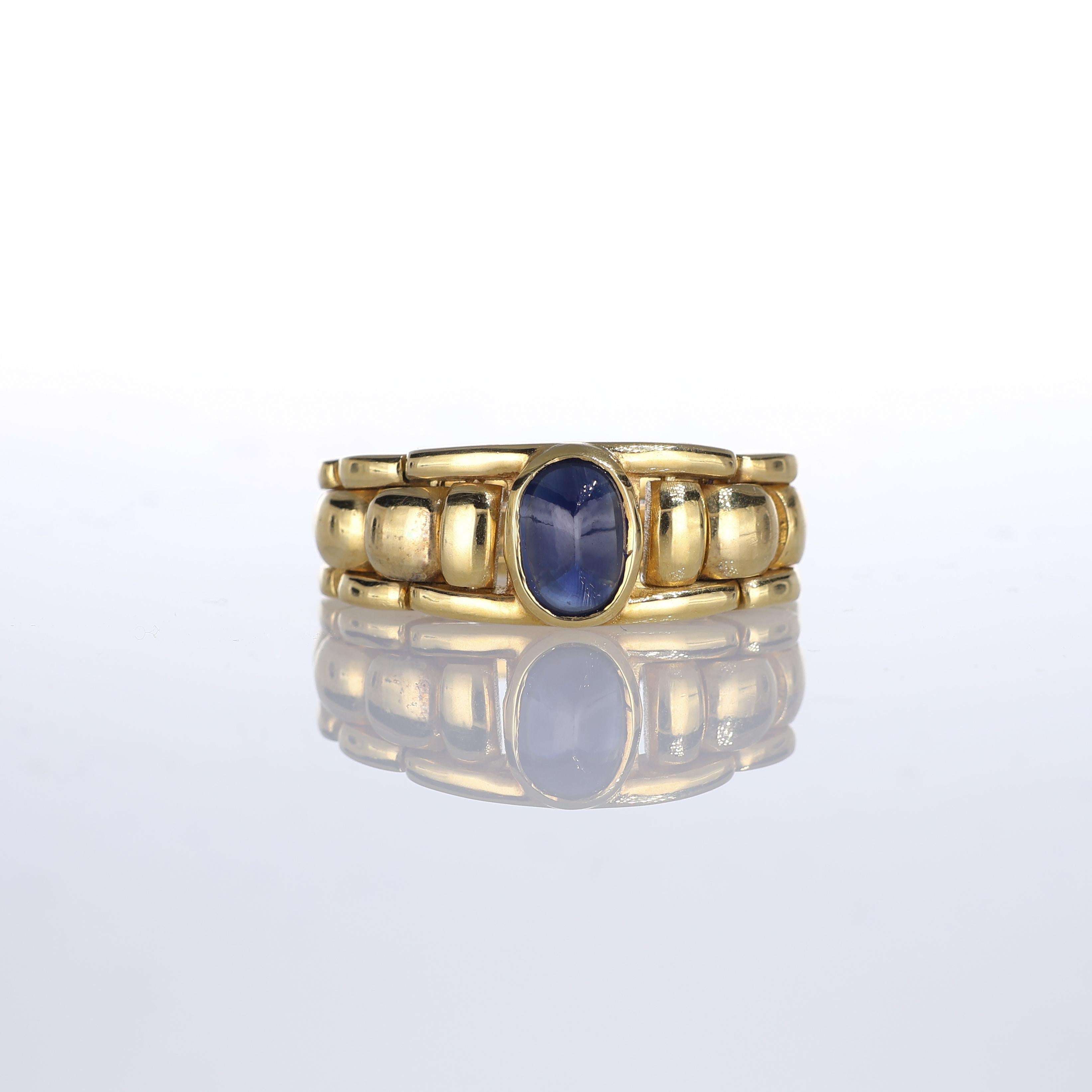 IMPORTANT NOTE:
✔ No additional costs will be added to this order.
✔ Shipping and customs duties are fully covered by us.
--------------------
A substantial and sophisticated band ring crafted in 18kt yellow gold, featuring a central cabochon-cut