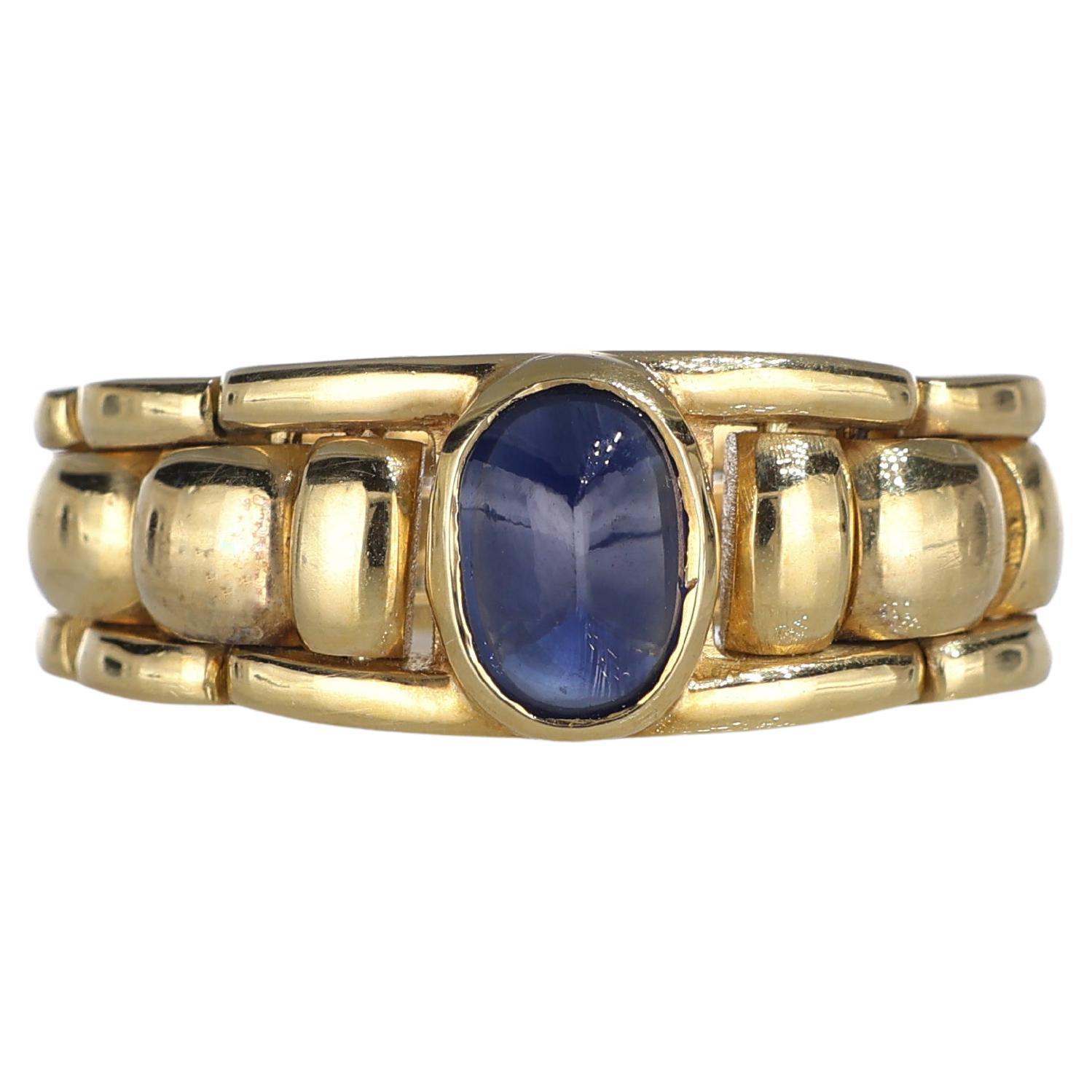 18kt Yellow Gold Band Ring with Central Sapphire