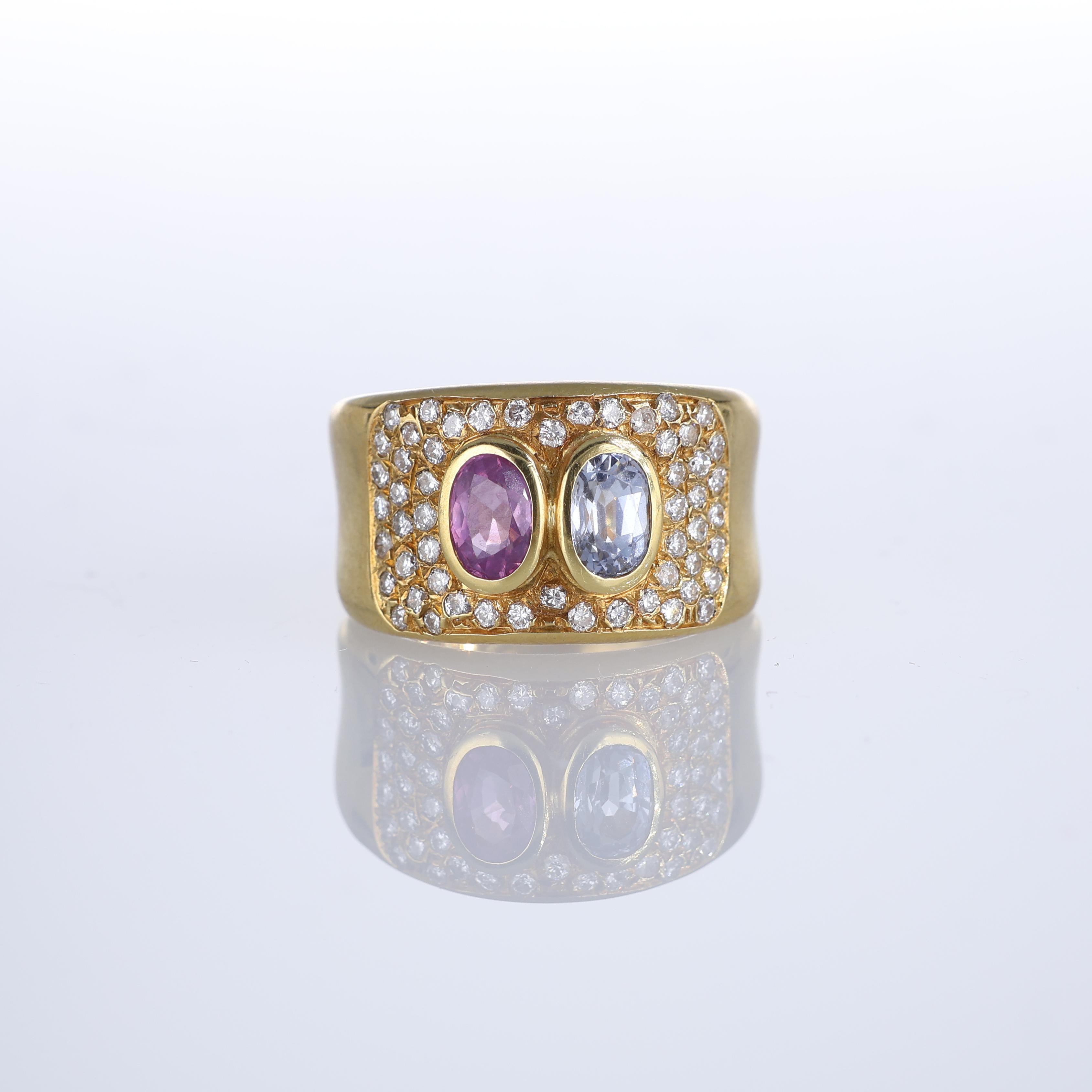 IMPORTANT NOTE:
✔ No additional costs will be added to this order.
✔ Shipping and customs duties are fully covered by us.
--------------------
This exquisite 18kt yellow gold band ring showcases 52 natural diamonds in a pavé setting, framing two