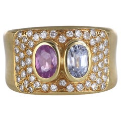 Anillo de oro amarillo de 18 quilates con diamantes naturales y turmalinas