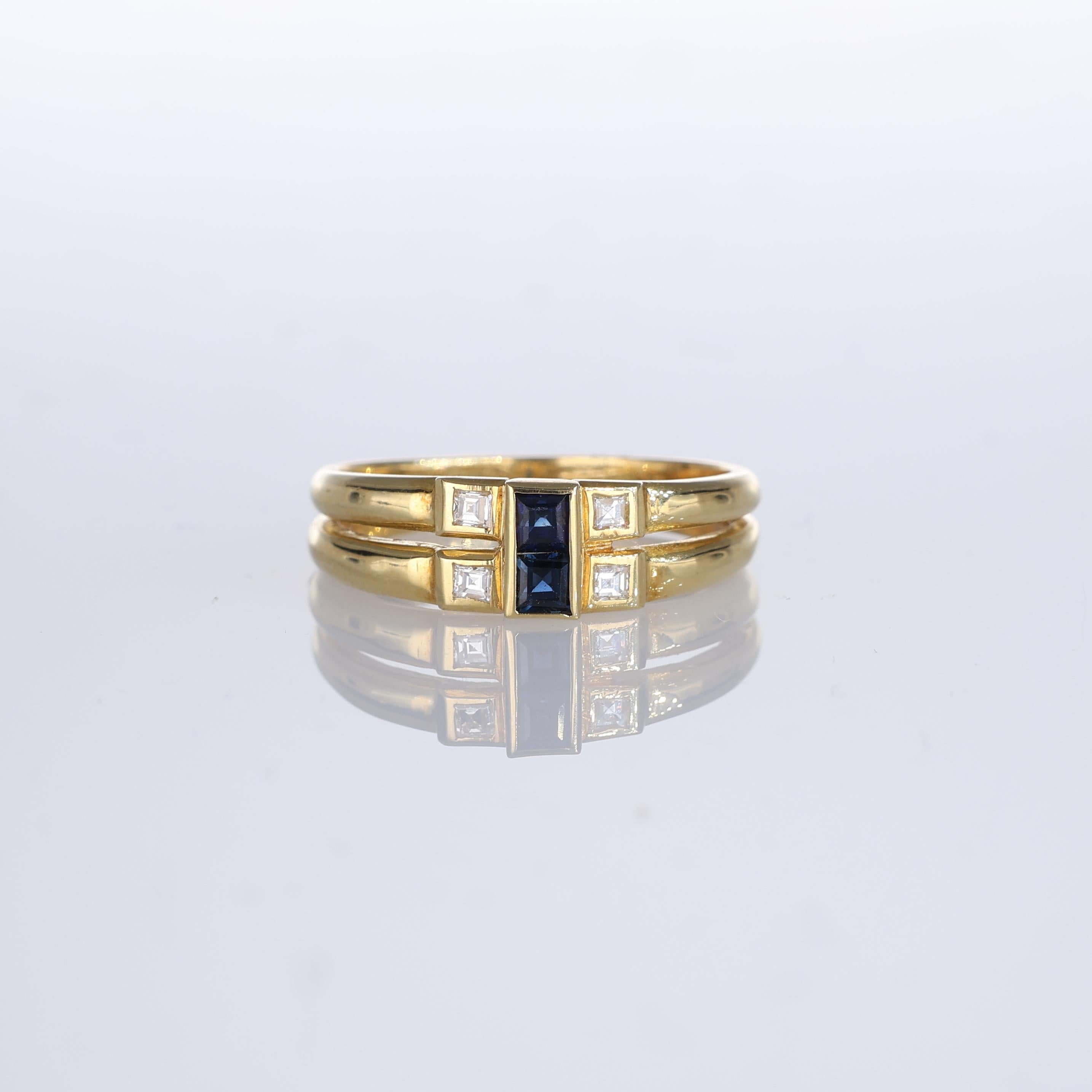 IMPORTANT NOTE:
✔ No additional costs will be added to this order.
✔ Shipping and customs duties are fully covered by us.
--------------------
A sleek 18kt yellow gold band ring featuring a central rectangular sapphire of 0.12 carats, elegantly