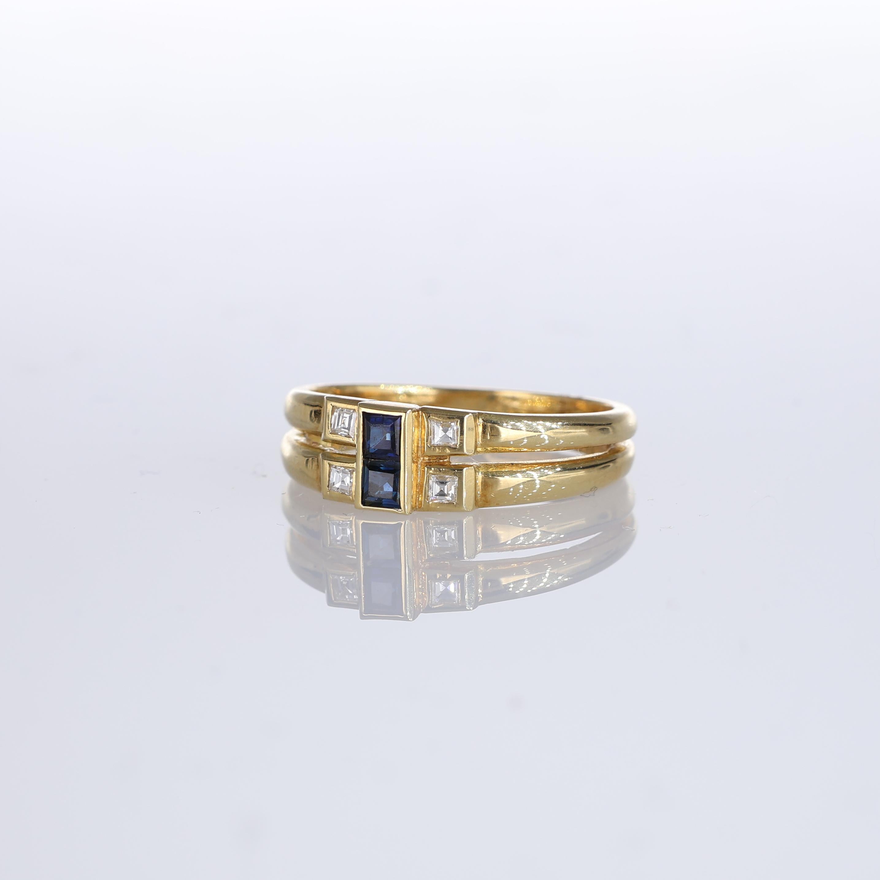 18kt Yellow Gold Band Ring with Sapphire and Diamonds In New Condition For Sale In Bergamo, BG