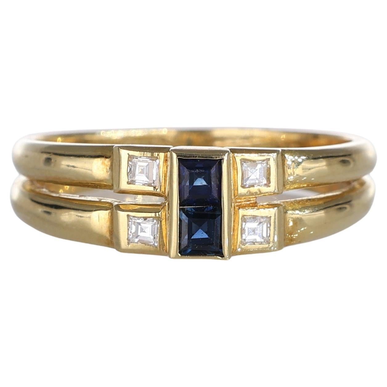 18kt Yellow Gold Band Ring with Sapphire and Diamonds