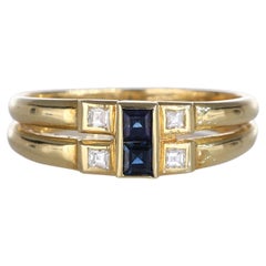 18kt Yellow Gold Band Ring with Sapphire and Diamonds