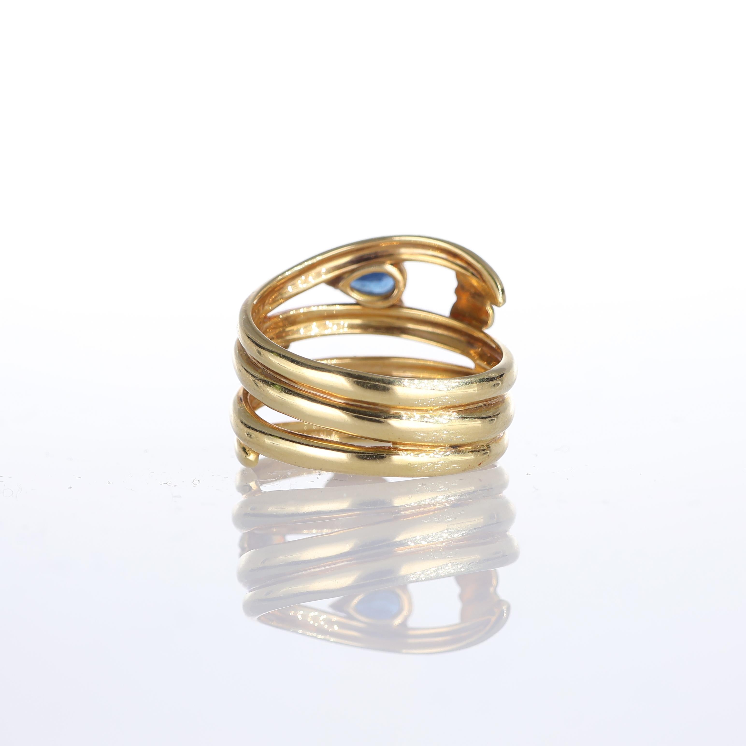 Women's or Men's 18kt Yellow Gold Band Ring with Sapphire, Enamel Butterfly, Ladybug, and Flower For Sale