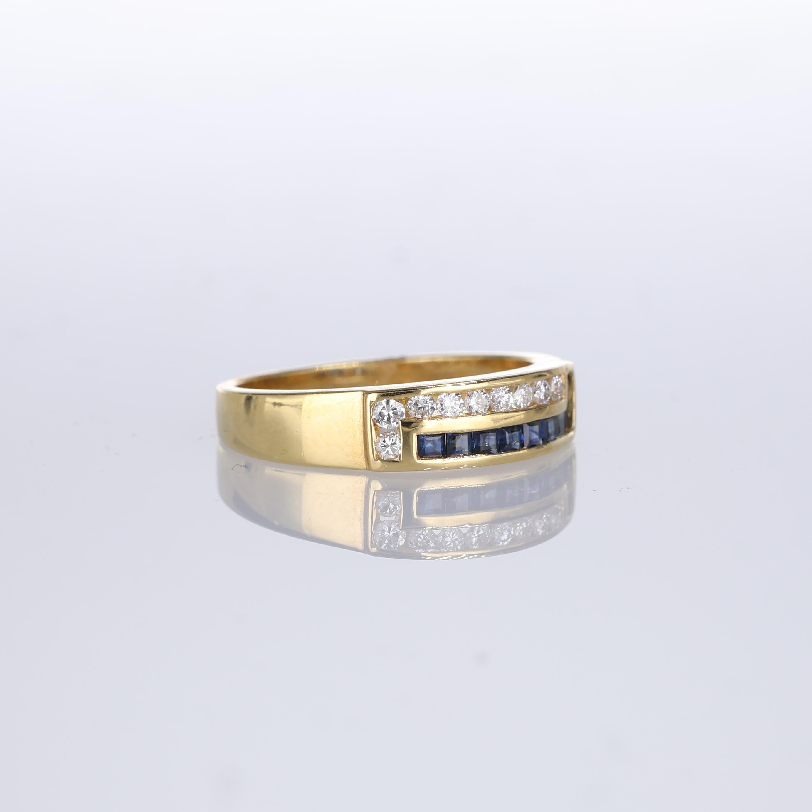 Brilliant Cut 18kt Yellow Gold Band Ring with Sapphires and Diamonds For Sale