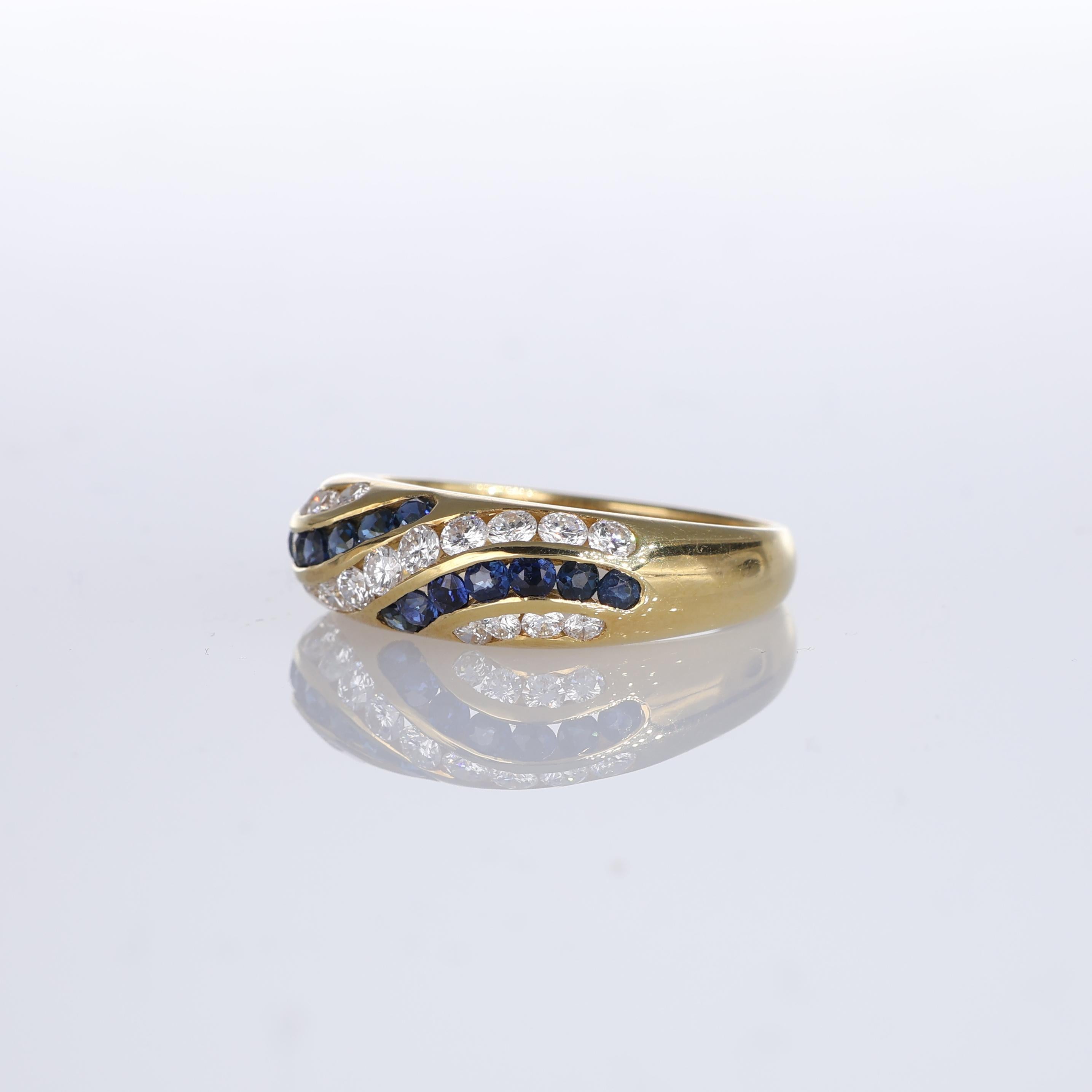 18kt Yellow Gold Band Ring with Sapphires and Diamonds In New Condition For Sale In Bergamo, BG