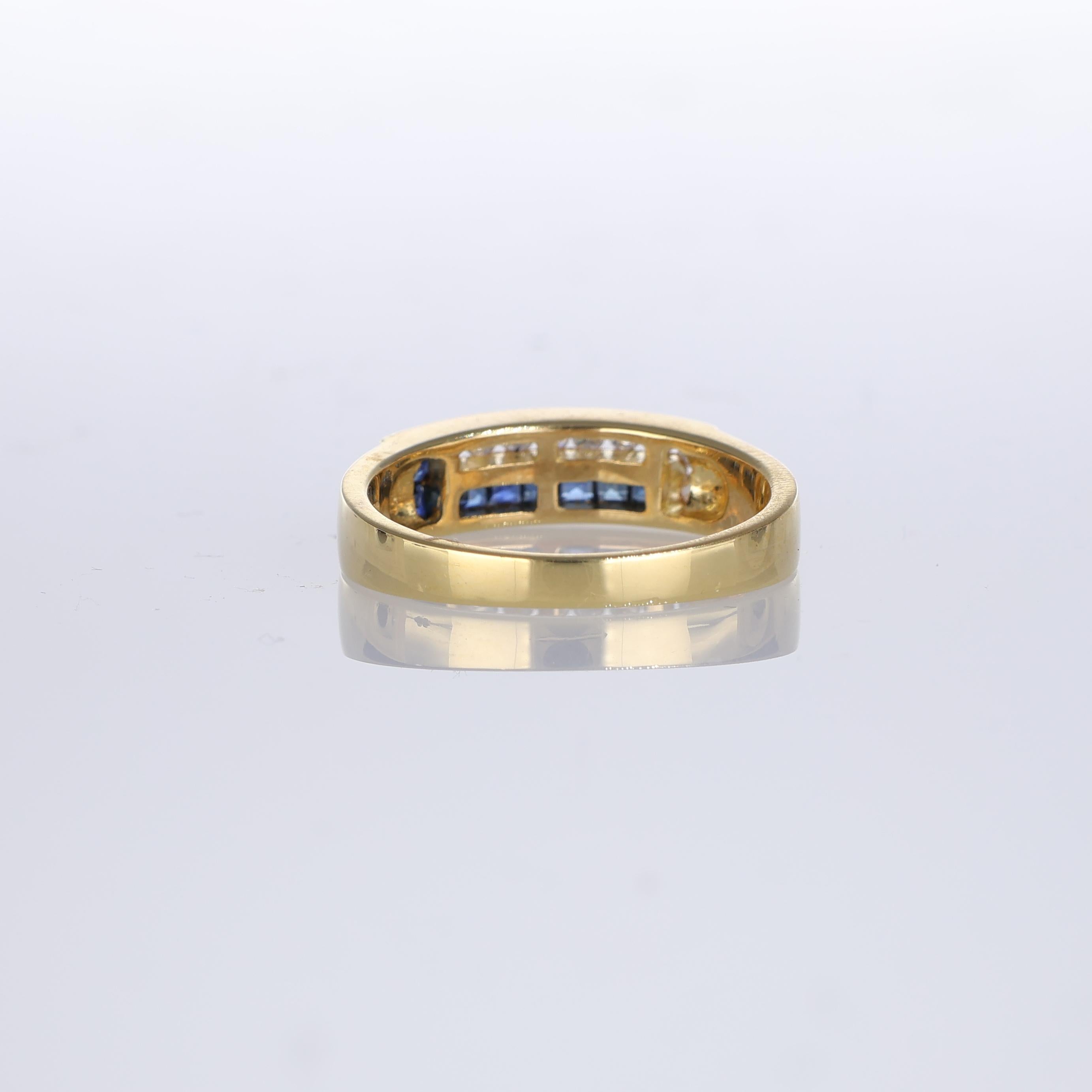 Women's or Men's 18kt Yellow Gold Band Ring with Sapphires and Diamonds For Sale