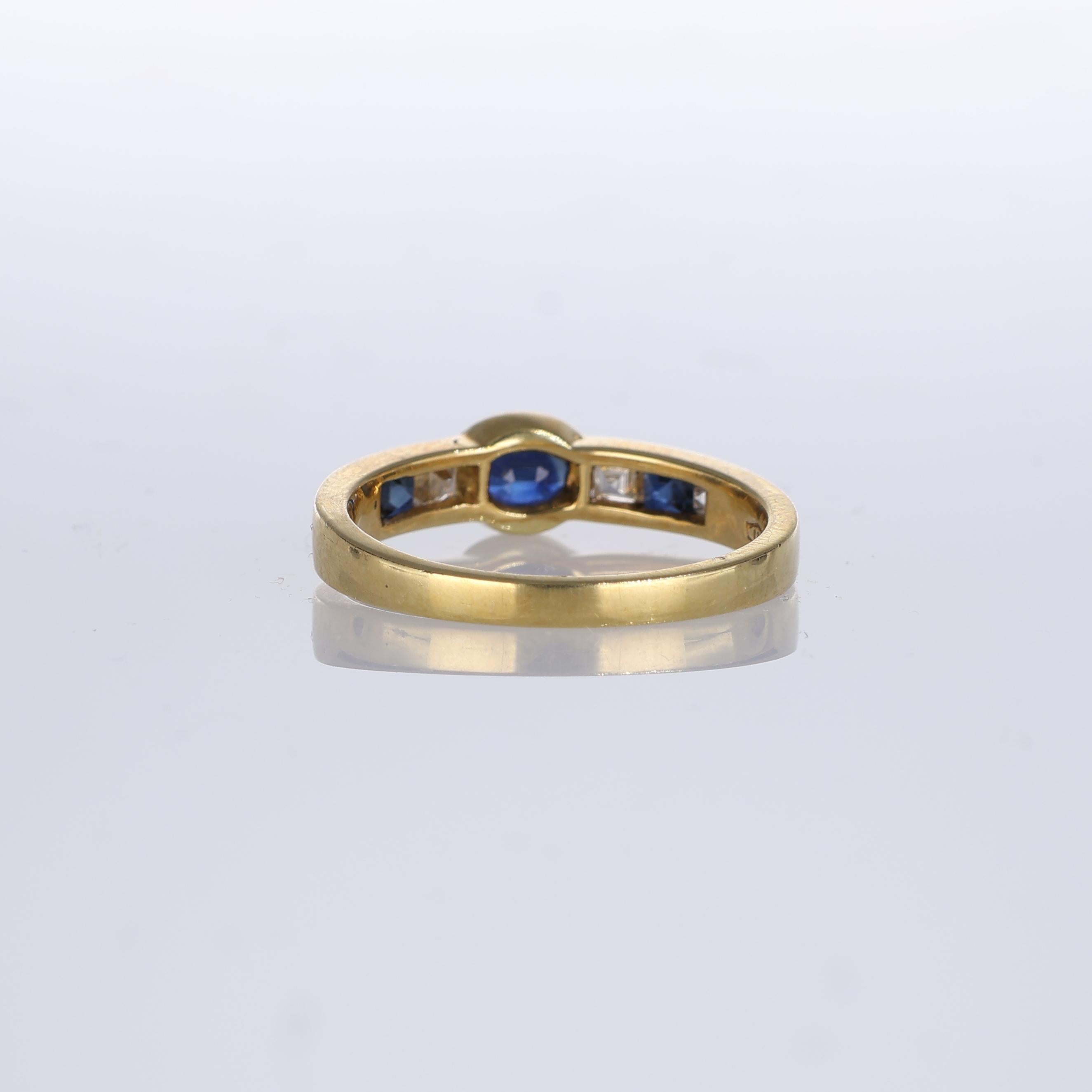 Women's or Men's 18kt Yellow Gold Band Ring with Sapphires and Diamonds For Sale