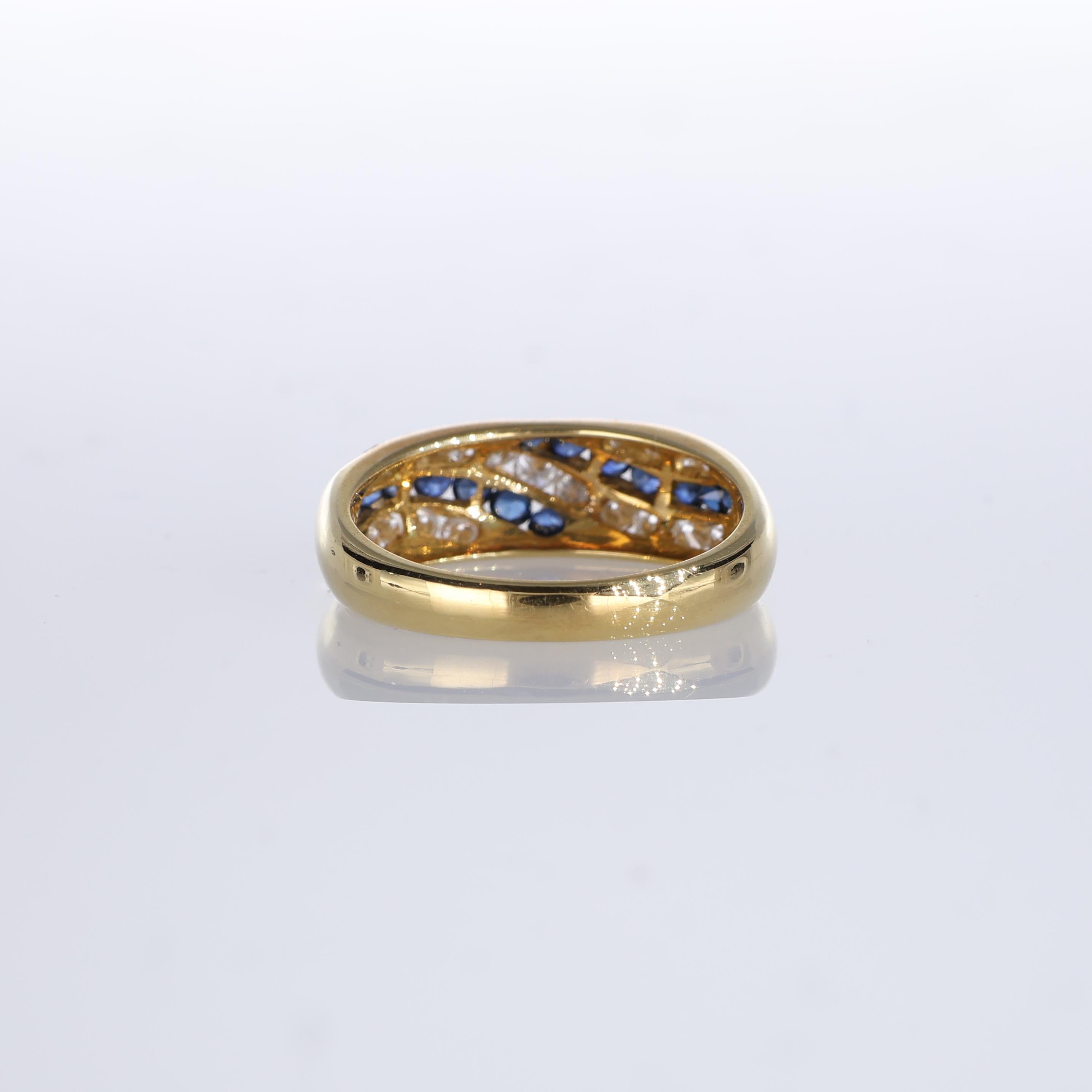 Women's or Men's 18kt Yellow Gold Band Ring with Sapphires and Diamonds For Sale