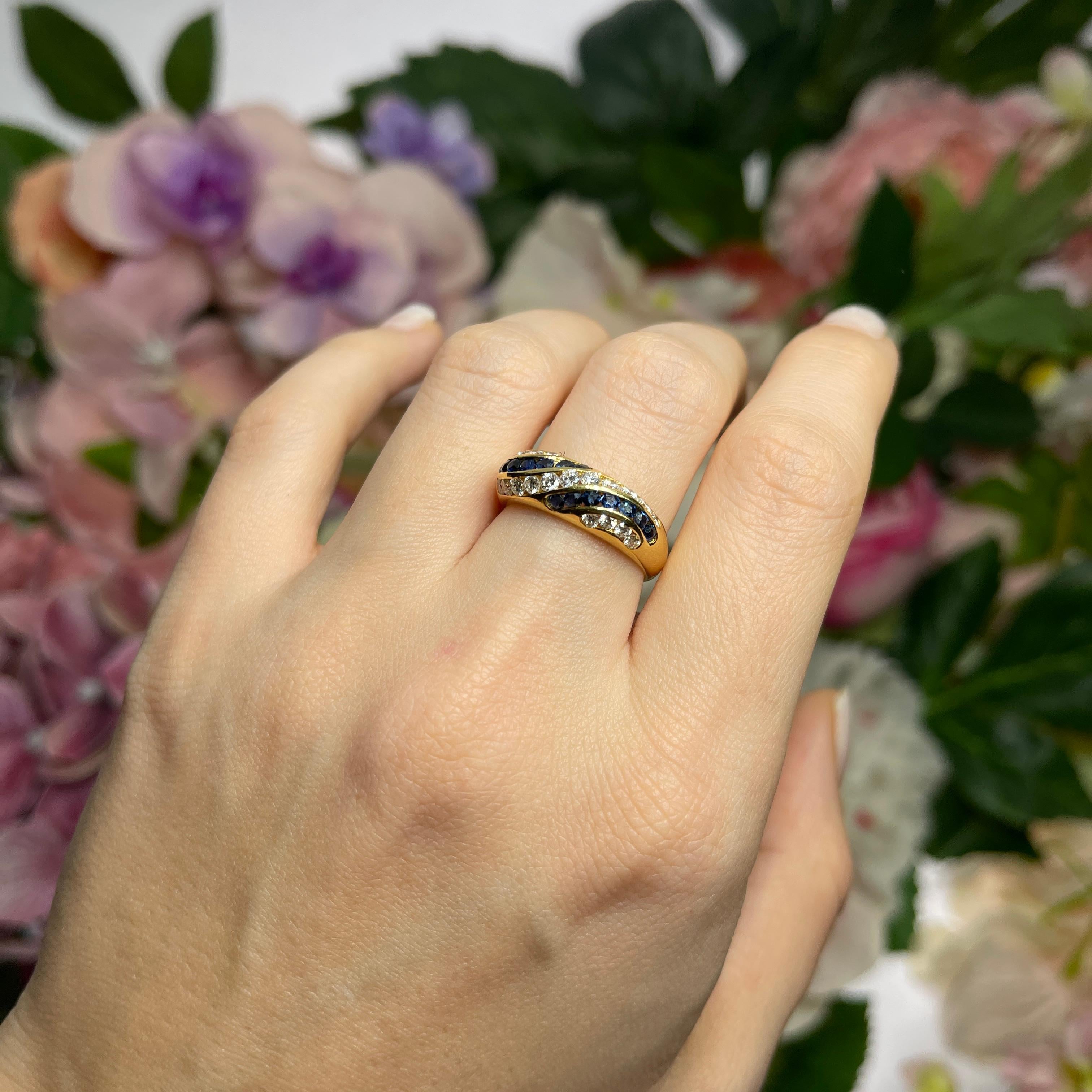 18kt Yellow Gold Band Ring with Sapphires and Diamonds For Sale 1