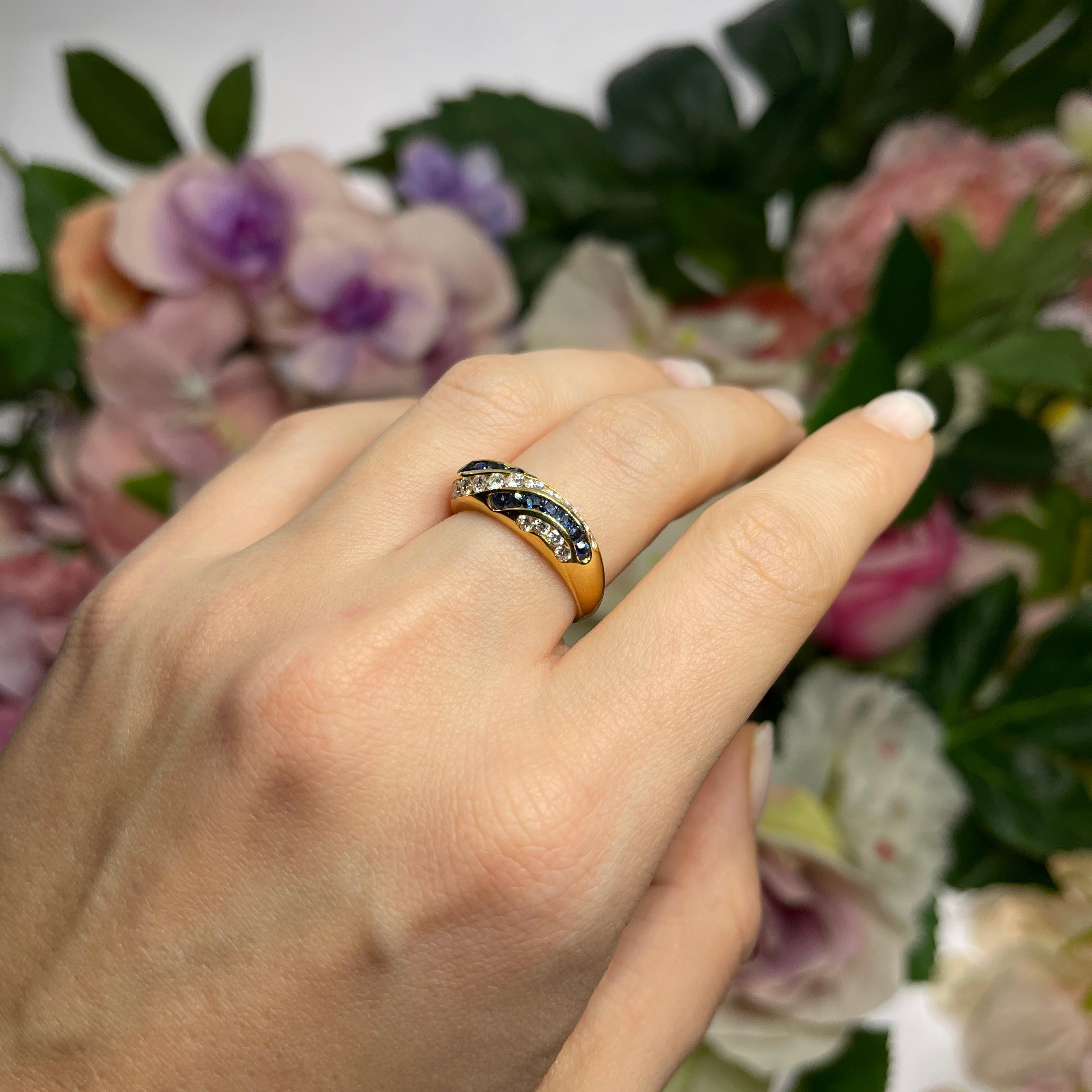 18kt Yellow Gold Band Ring with Sapphires and Diamonds For Sale 2