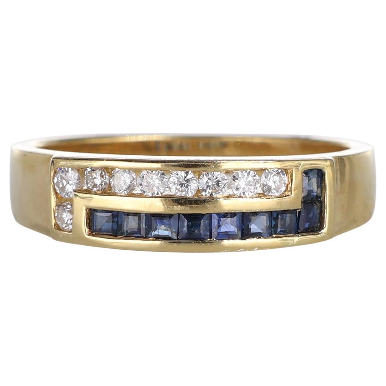 18kt Yellow Gold Band Ring with Sapphires and Diamonds