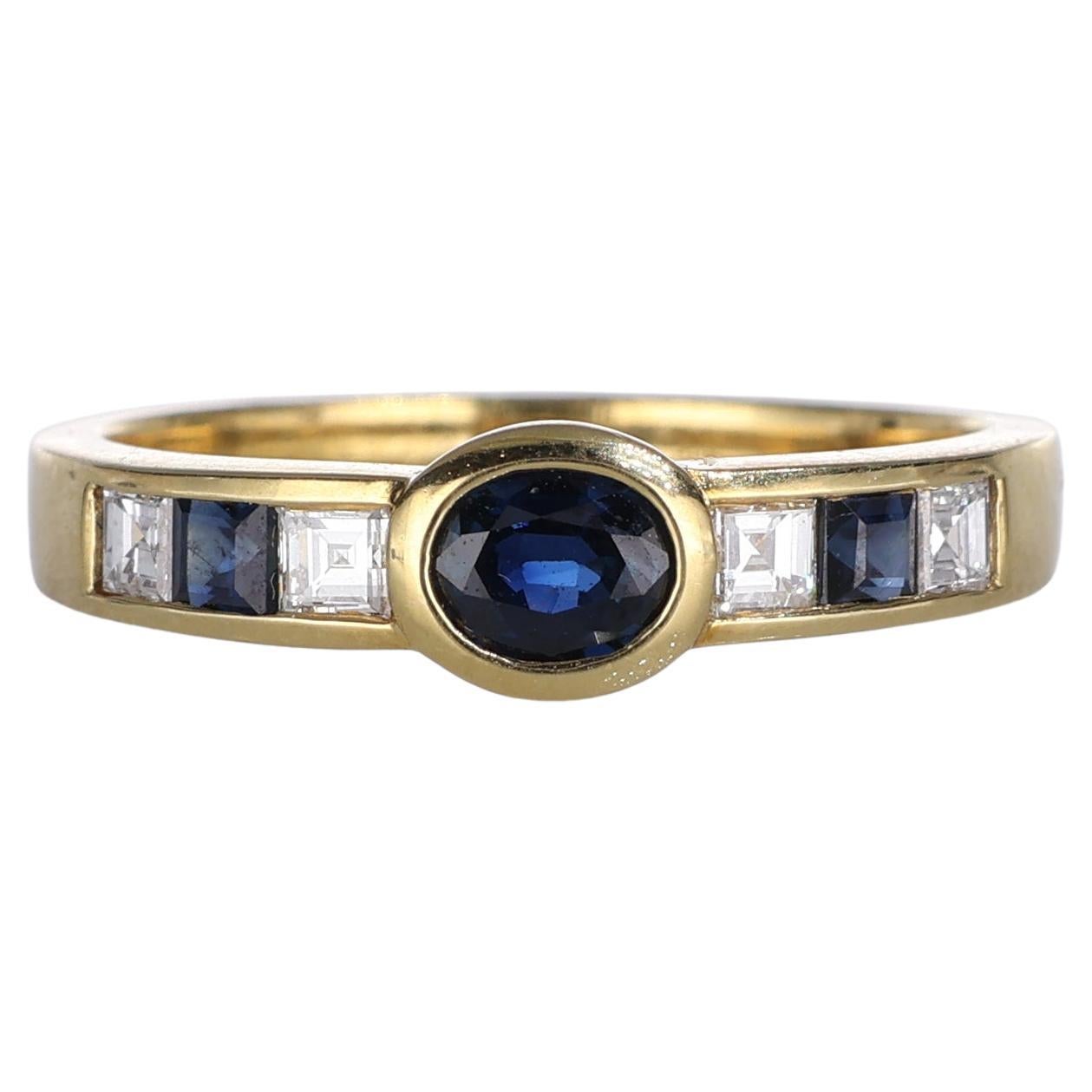 18kt Yellow Gold Band Ring with Sapphires and Diamonds For Sale