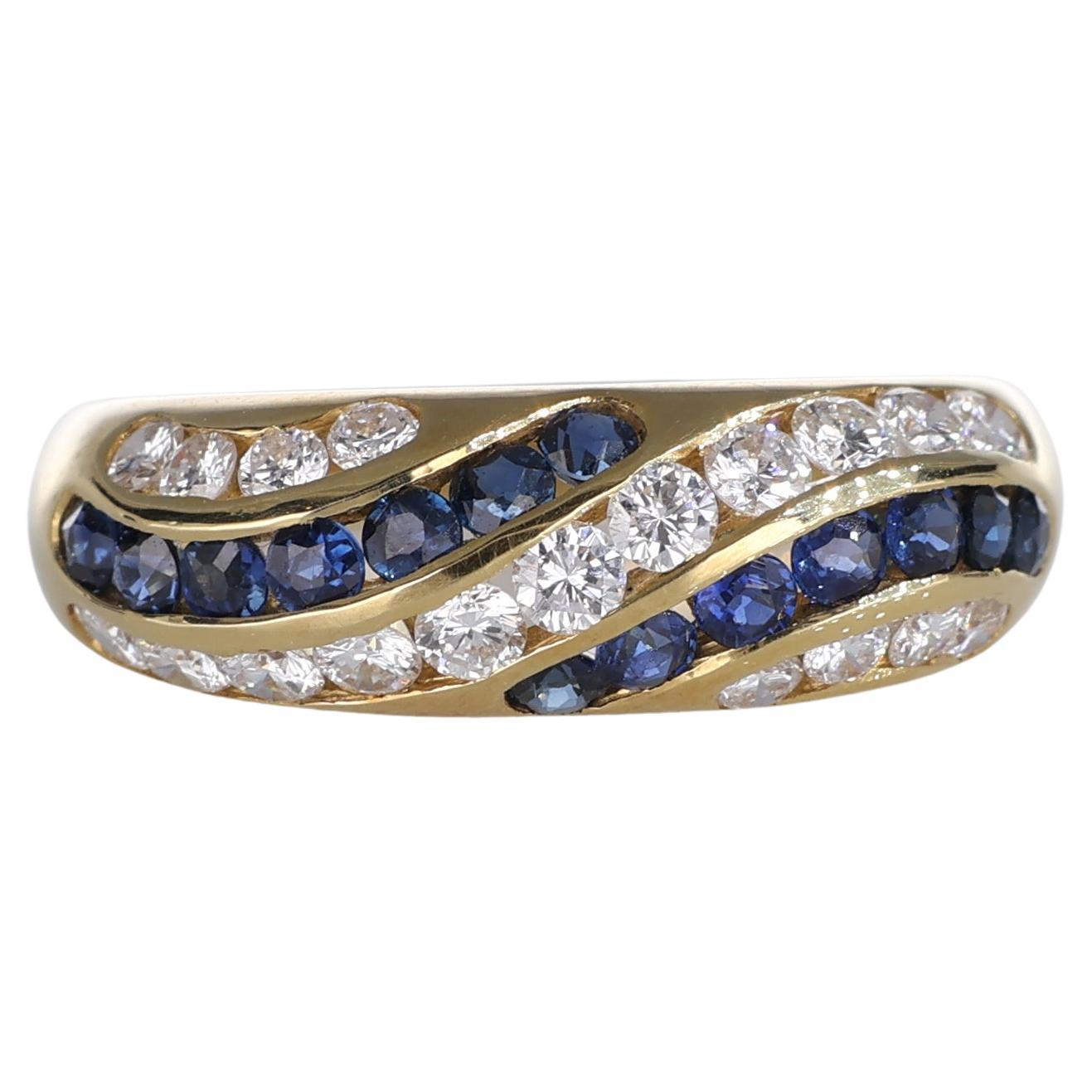 18kt Yellow Gold Band Ring with Sapphires and Diamonds