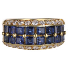 18kt Yellow Gold Band Ring with Square Sapphires and Diamonds
