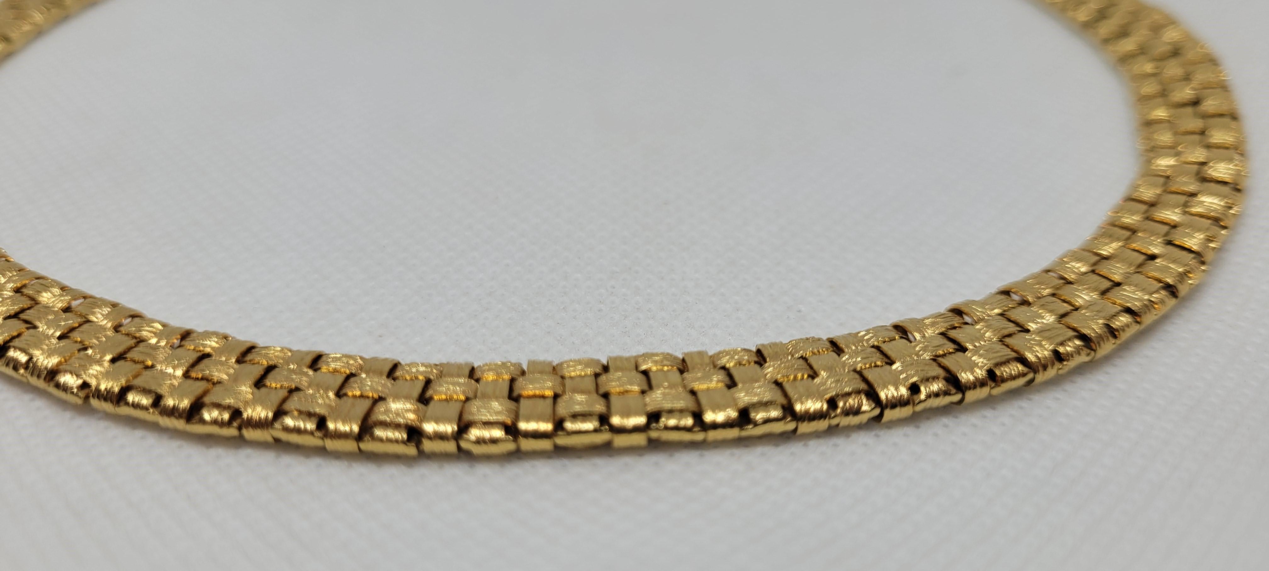 18kt Yellow Gold Basket Weave Texture Design Necklace 45.6 gr, Germany 10mm Wide 1