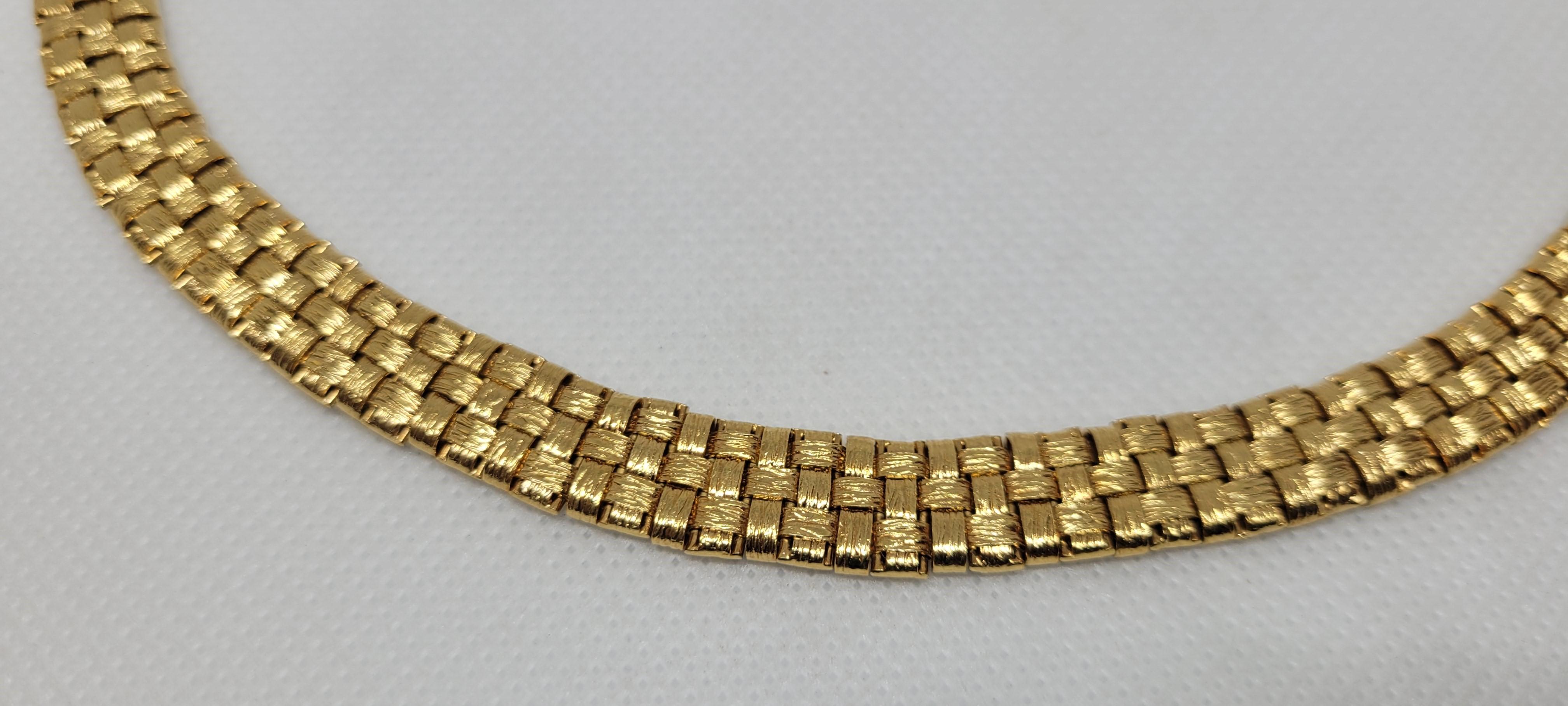 18kt Yellow Gold Basket Weave Texture Design Necklace 45.6 gr, Germany 10mm Wide 2