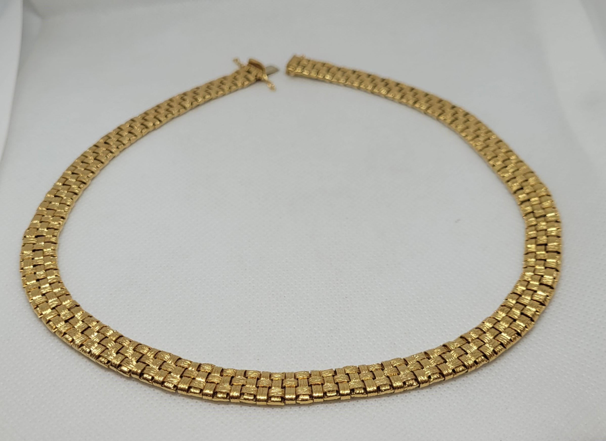 18kt Yellow Gold Basket Weave Texture Design Necklace 45.6 gr, Germany 10mm Wide 3