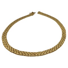 18kt Yellow Gold Basket Weave Texture Design Necklace 45.6 gr, Germany 10mm Wide
