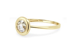 18 Karat Yellow Gold Bezel Design Engagement Ring Set with a Rose Cut Diamond