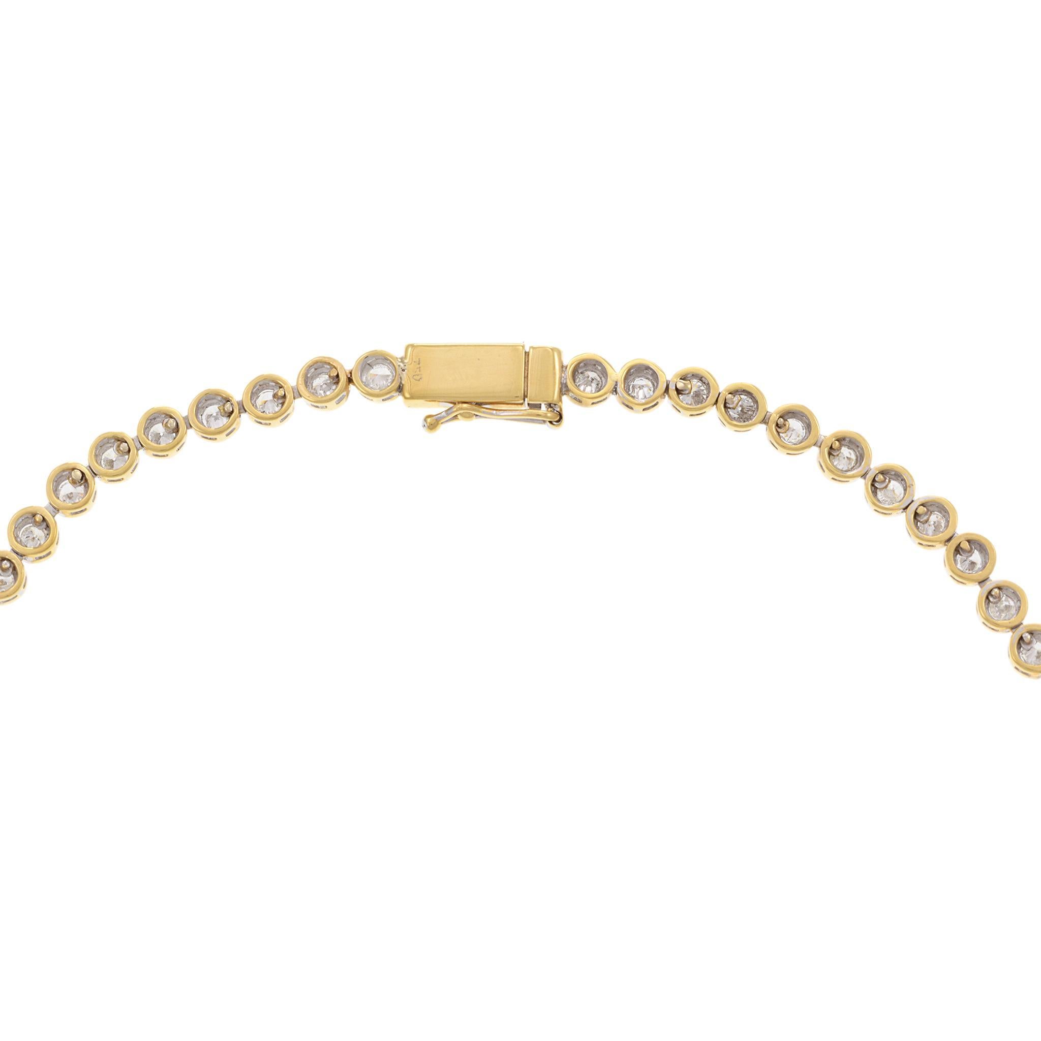 Women's 18KT Yellow Gold Bezel Set Graduated Diamond Tennis Necklace For Sale