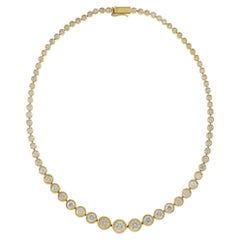 18KT Yellow Gold Bezel Set Graduated Diamond Tennis Necklace